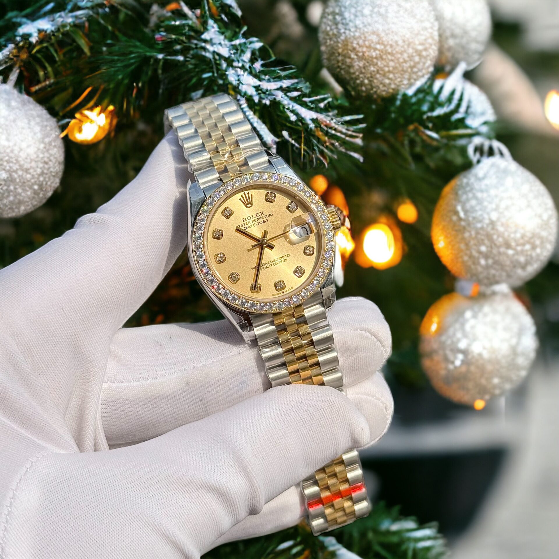 Rolex DateJust Replica Watch With Moissanite Diamonds Yellow Dial 31mm - Top club
