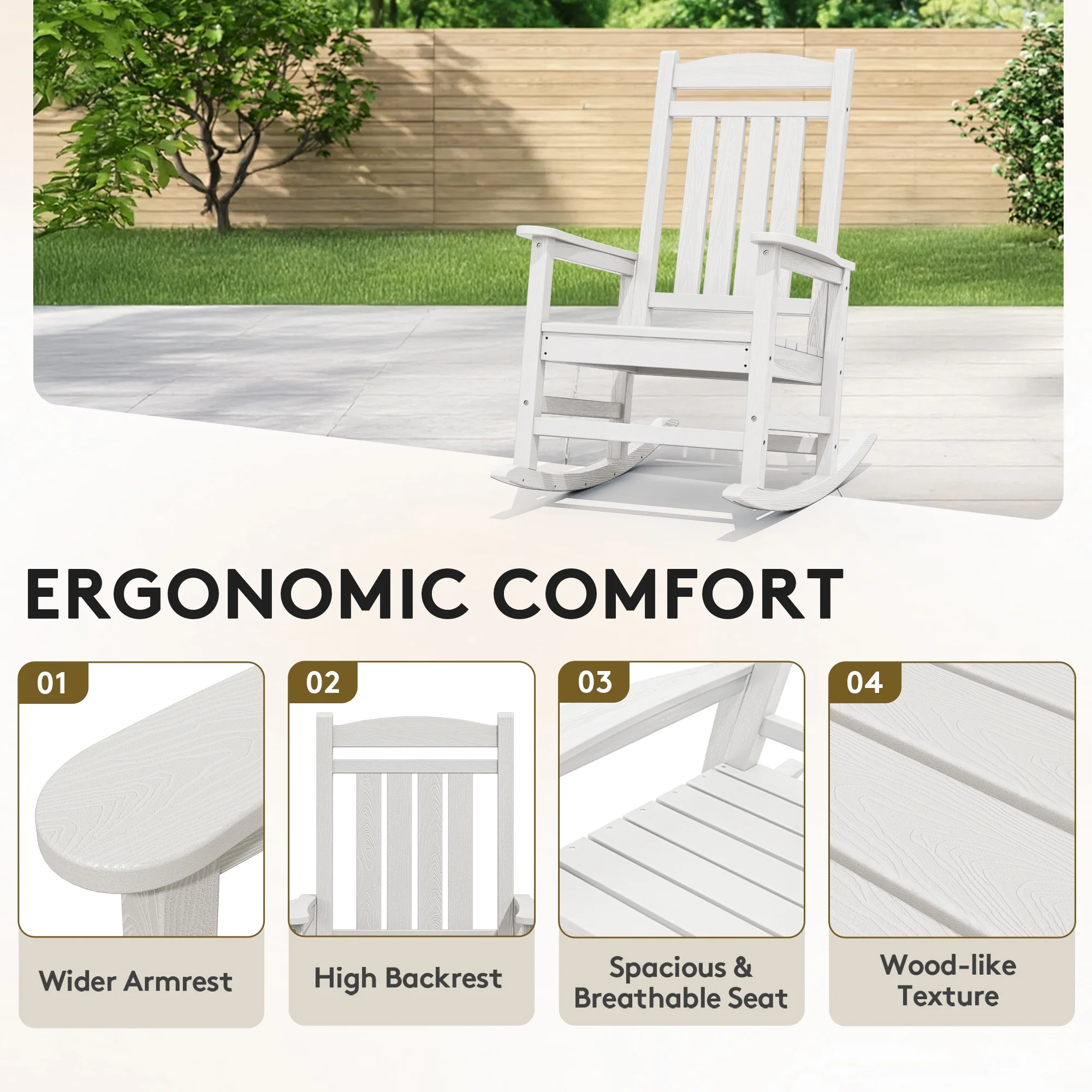 KINGYES HDPE Outdoor Rocking Chairs Set of 2,HDPE Patio Rocker for Porch,Black - Image 16