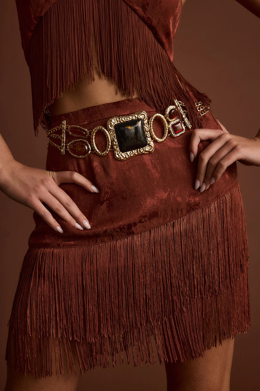 Tamsin Terracotta Jacquard Fringe Mini Skirt