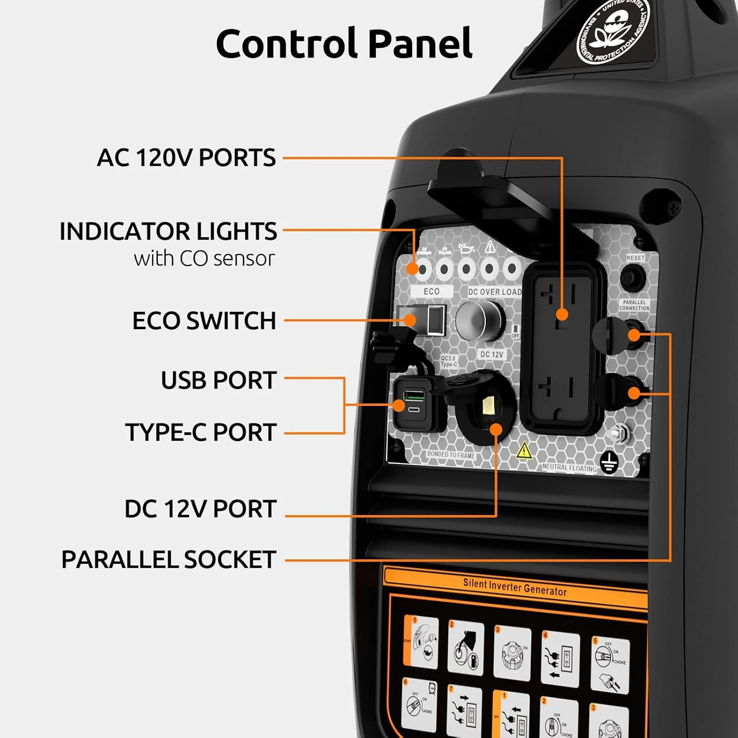 Portable Inverter Generator 2500W Gas Powered - Orange - Image 5 Portable Inverter Generator 2500W Gas Powered - Orange - Image 5