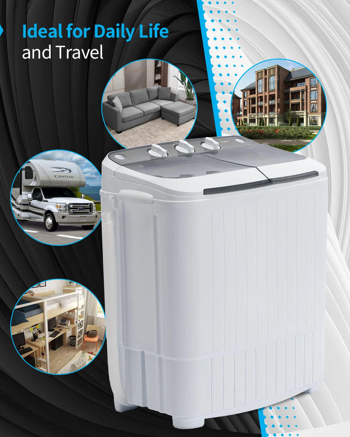 TABU 16.5lbs Portable Washing Machine,Electric Twin Tub Wash&Spin Combo,Semi-Automatic Washer,Gray - Image 6