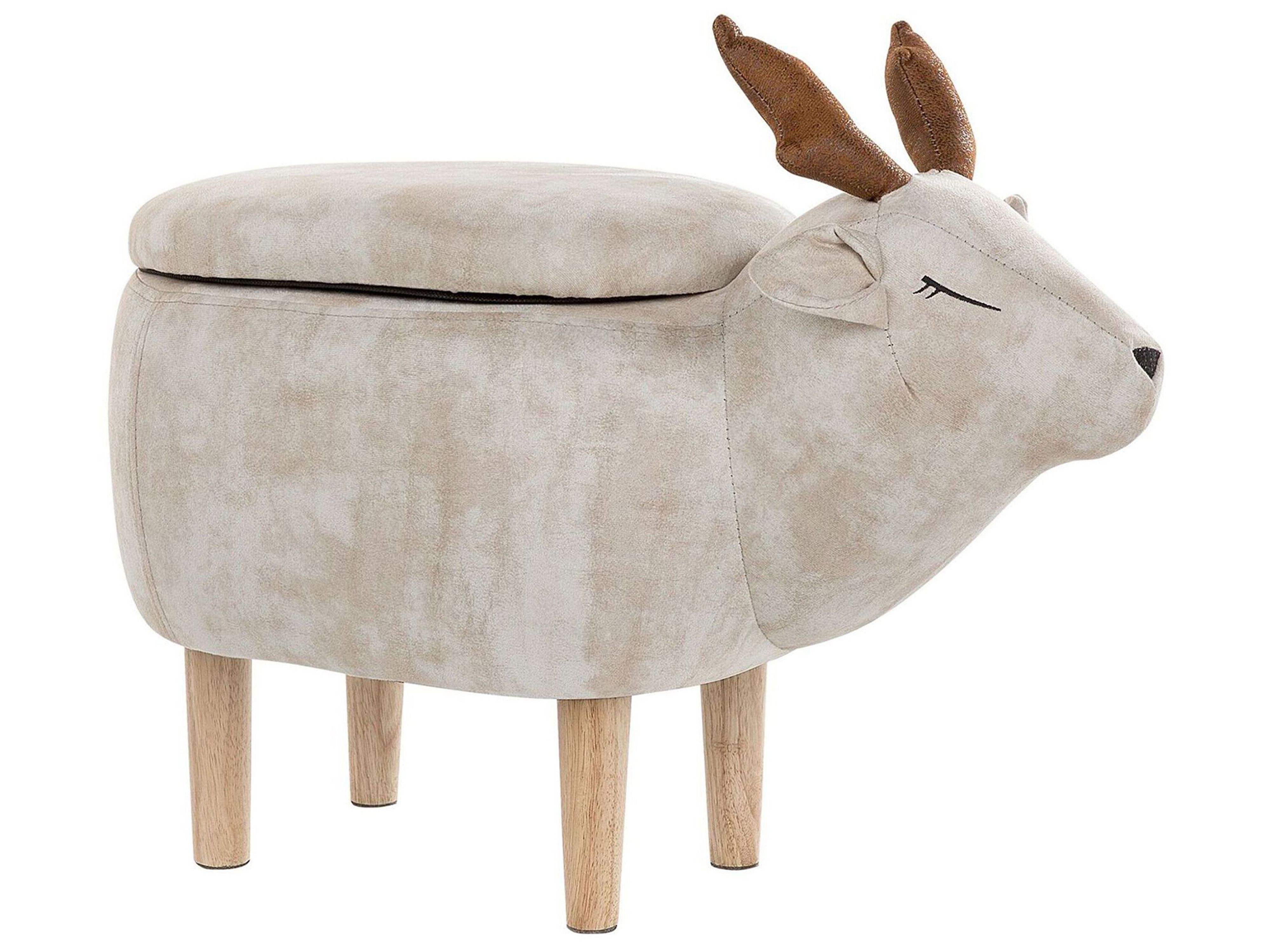 Storage Animal Stool REINDEER Fabric Beige Reindeer