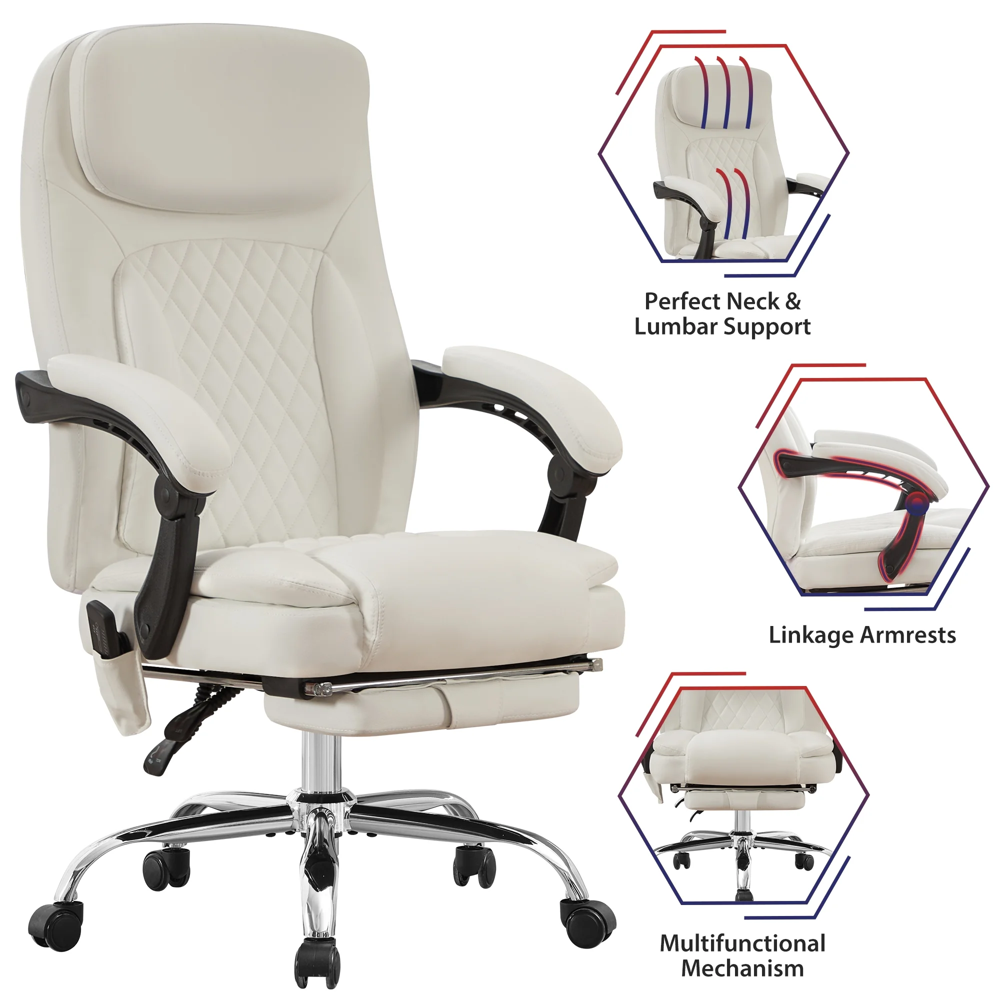 JONPONY Big and Tall Office Chair 500LBS Executive Office Chair Massage and Footrest Ergonomic Computer Desk Chair Reclining High Back Leather Office Chair Lumbar Back Support Swivel Rolling,Black - Image 66