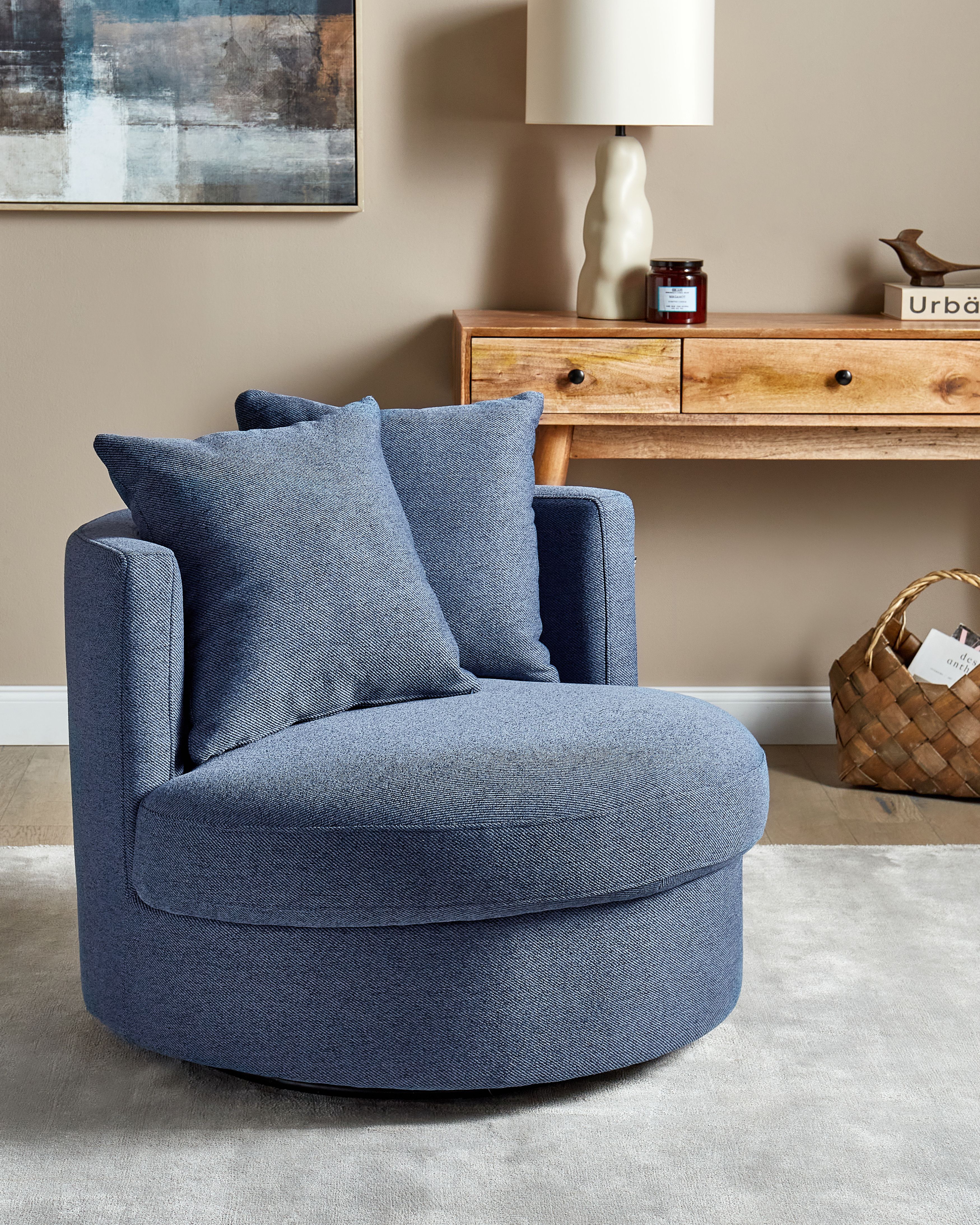 Swivel Armchair DALBY Fabric Dark Blue