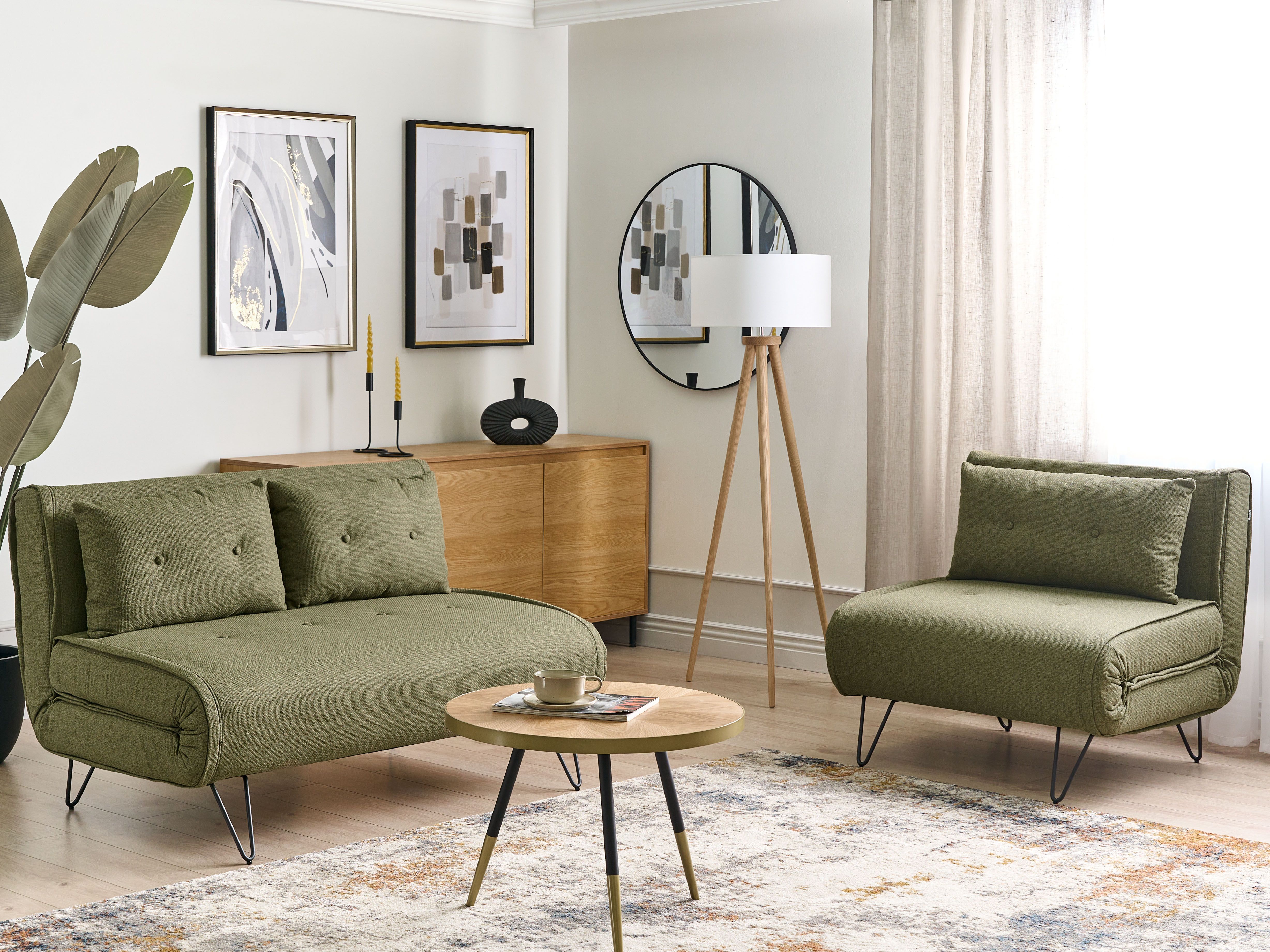 Living Room Set 3 Seater VESTFOLD Fabric Olive Green