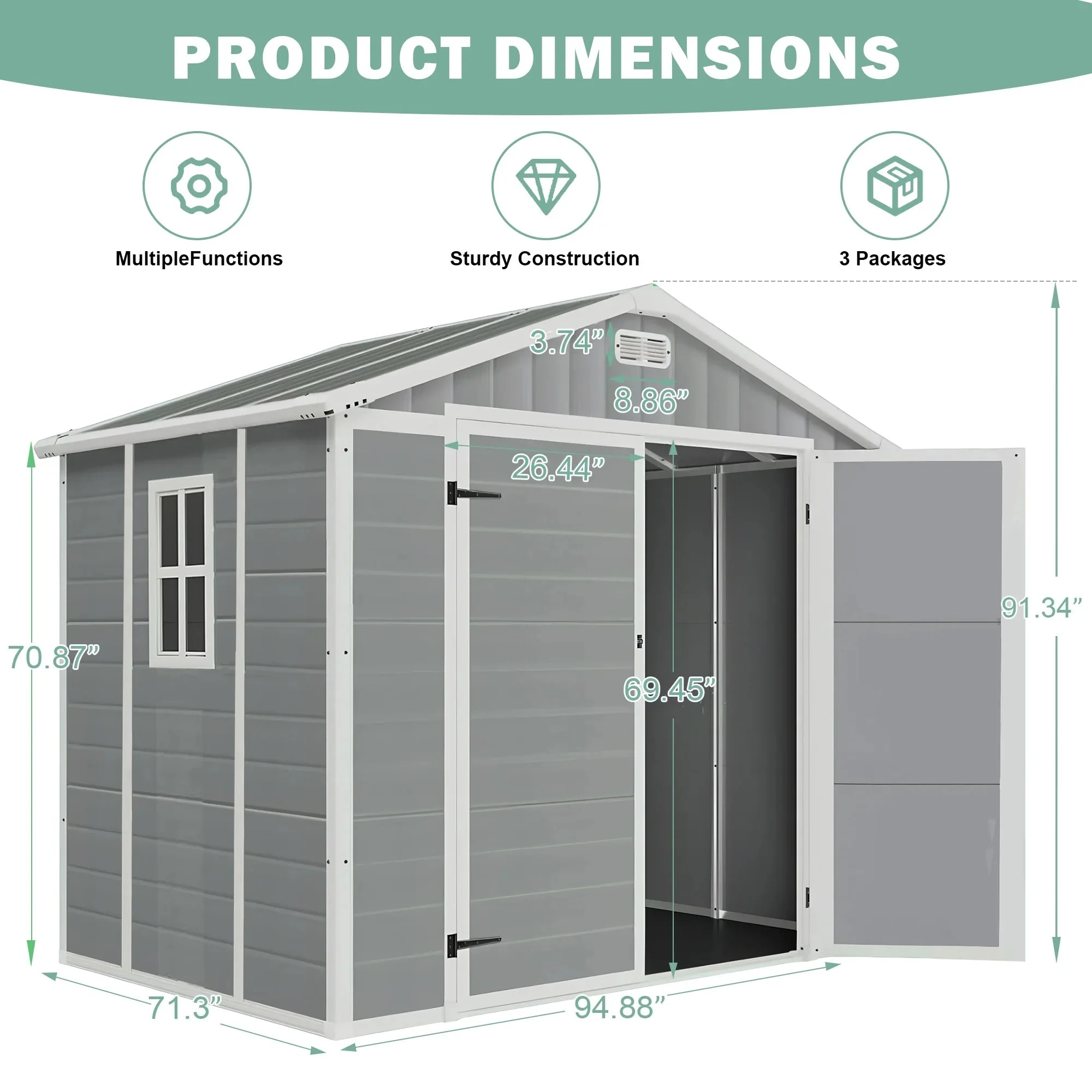 Seizeen Resin Outdoor Storage Shed With Floor, Light Gray, 82 in H - Image 44 Seizeen Resin Outdoor Storage Shed With Floor, Light Gray, 82 in H - Image 44