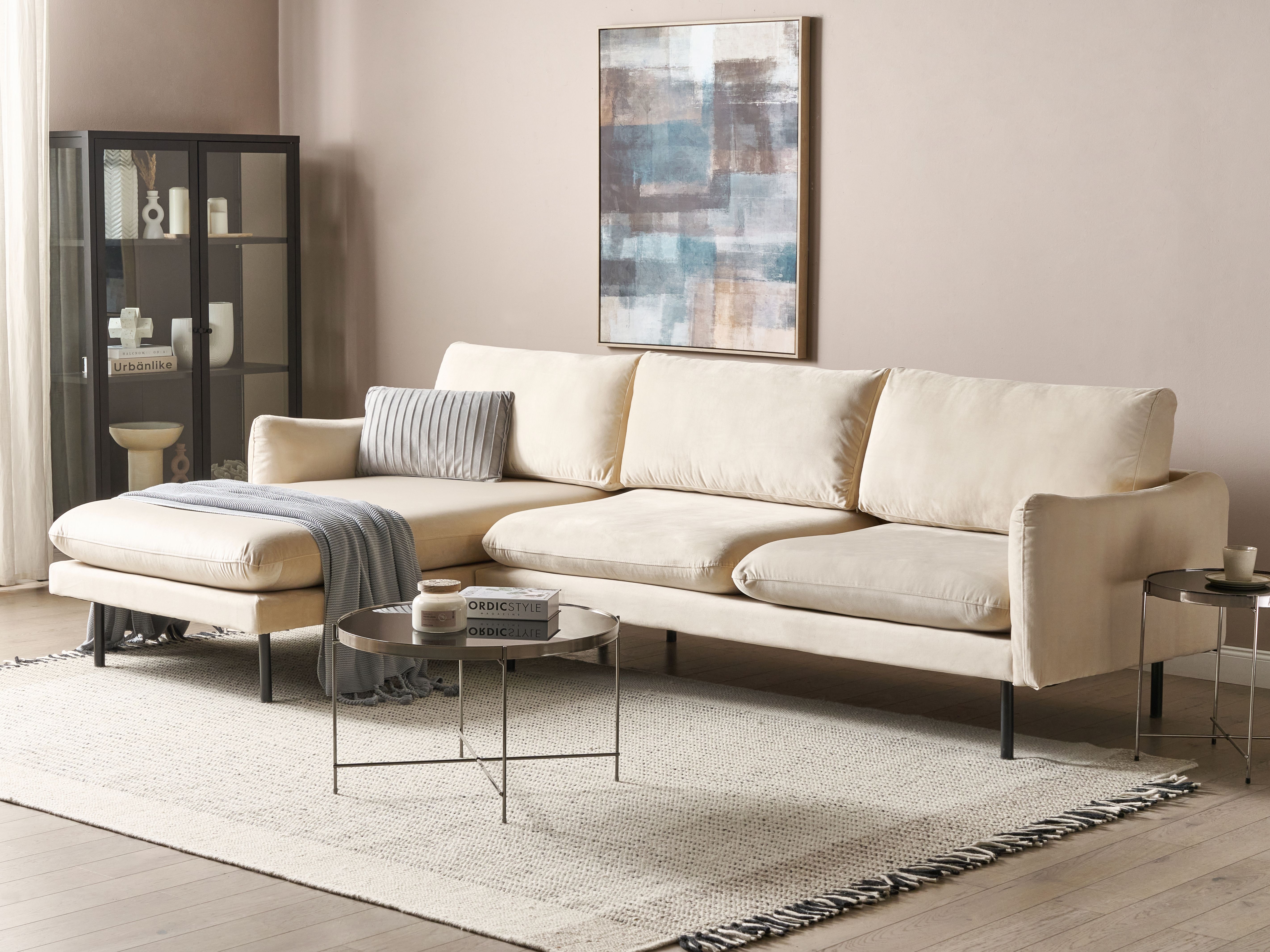 Corner Sofa 4 Seater VINTERBRO Velvet Light Beige Right Hand