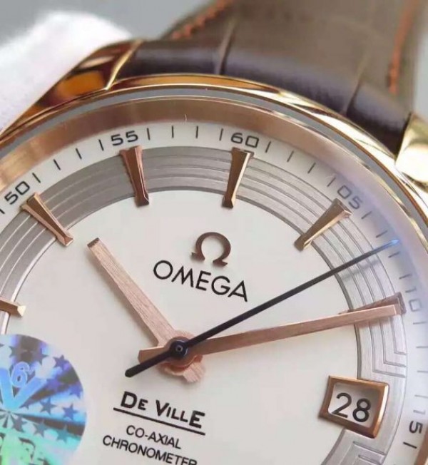 Replica Omega V6F De Ville Hour Vision Co-Axial 41mm RG White Dial Brown Leather Strap A8500 - Top club