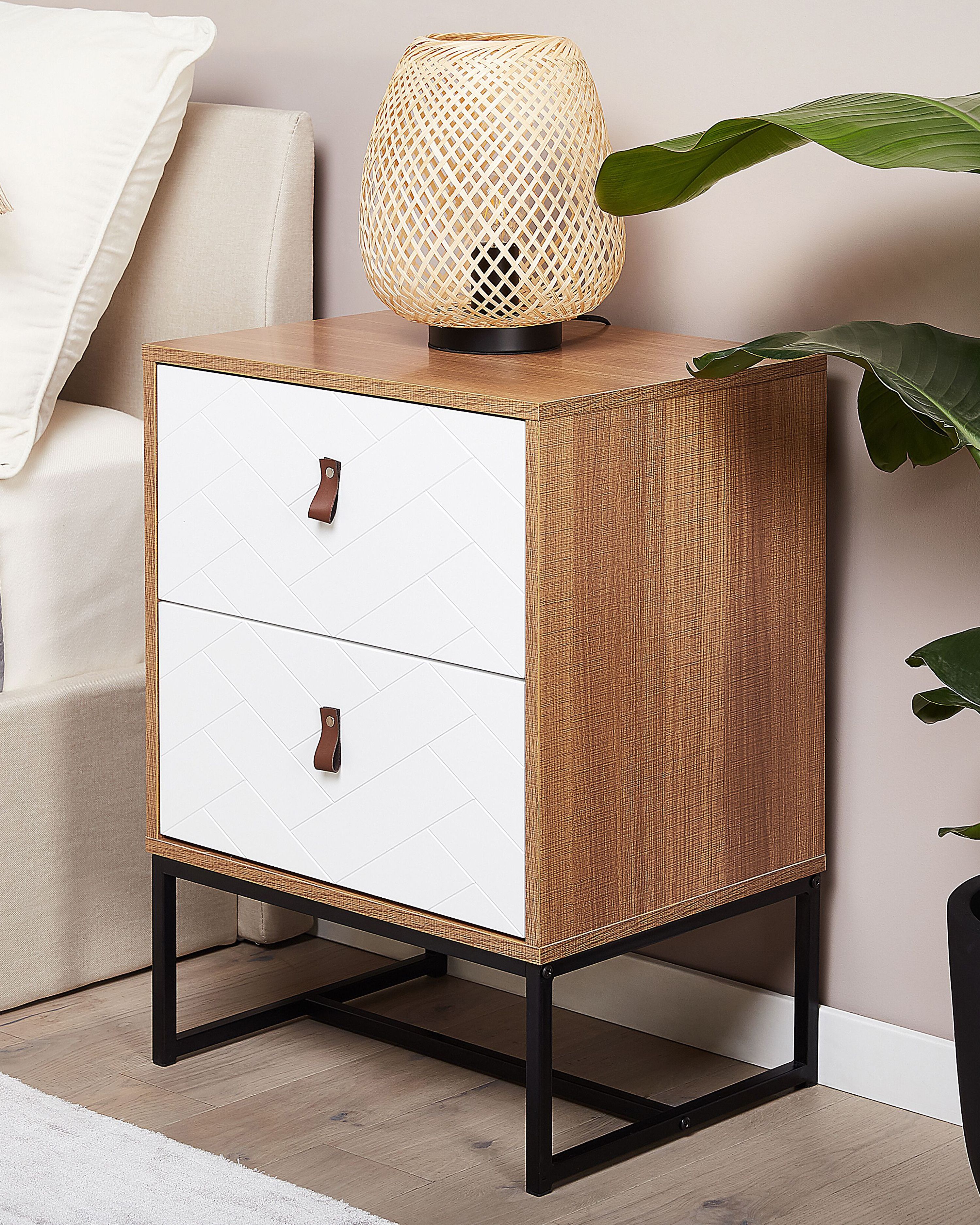 2 Drawer Bedside Table NUEVA Light Brown/ White