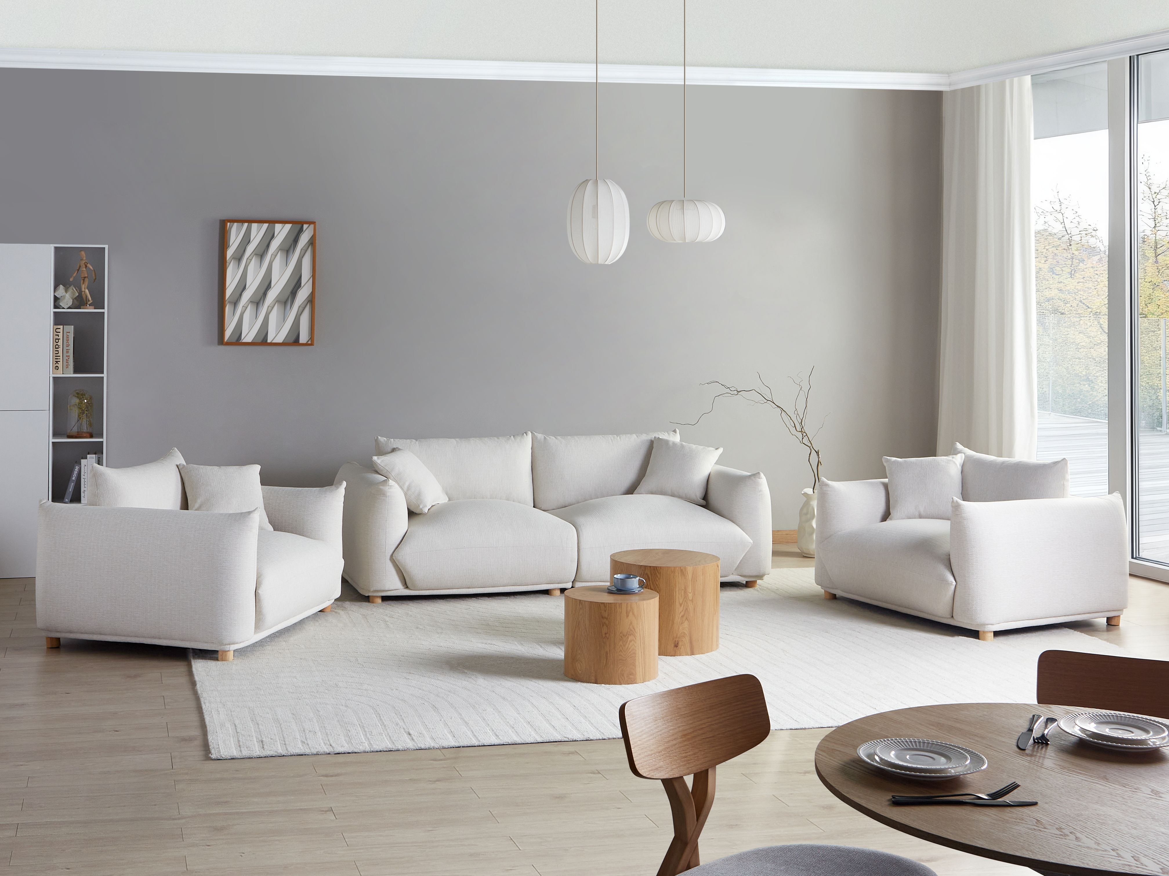 Living Room Set 5 Seater LUVOS Fabric Off-White