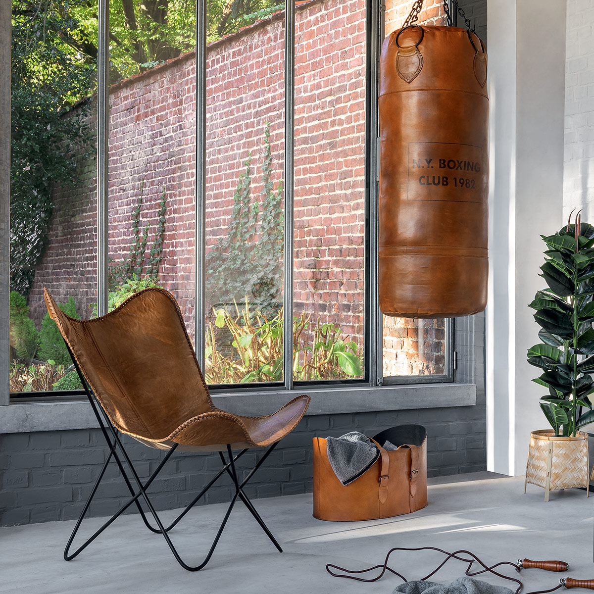 Slipcover "Dario" Leather, Cognac brown