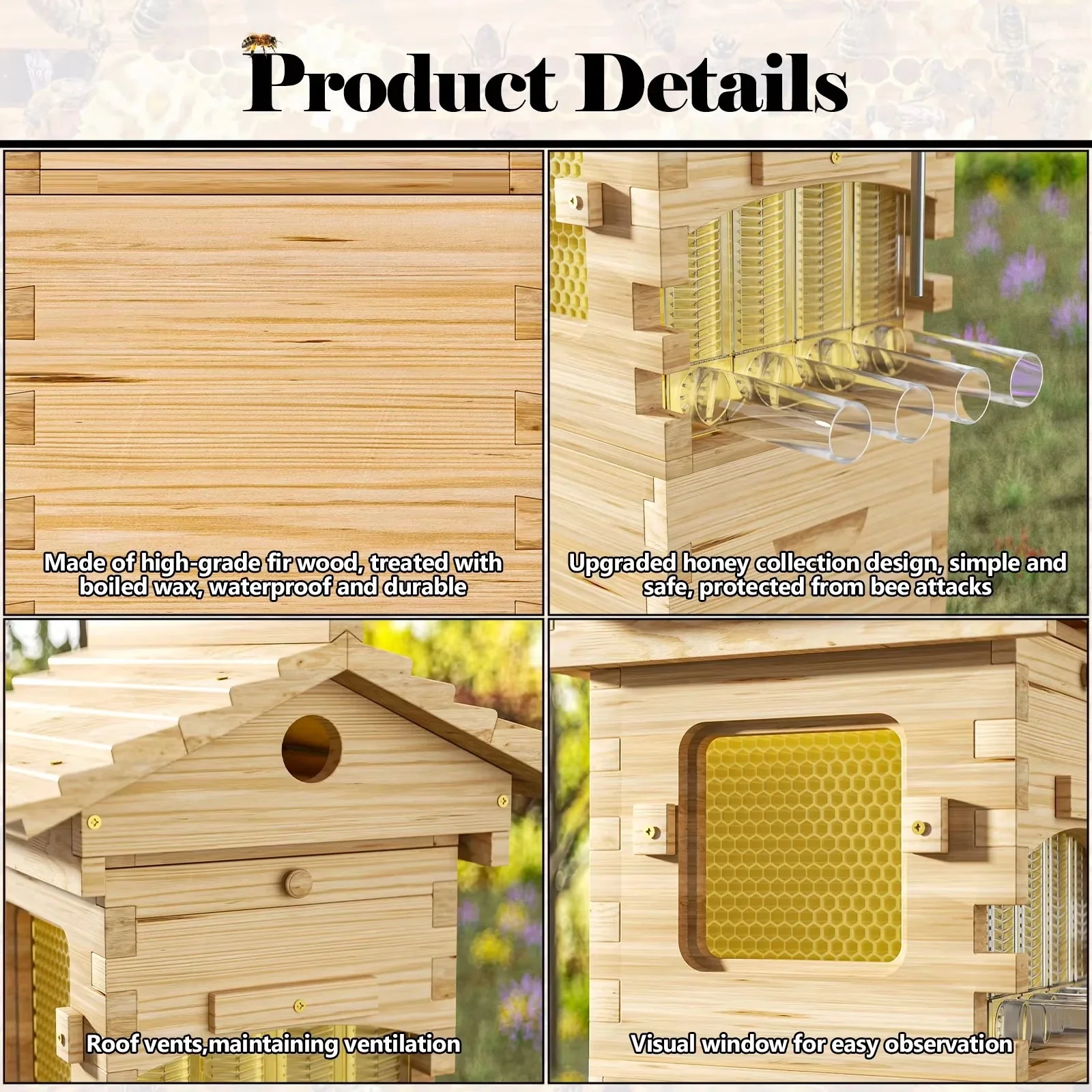 AUSHIVE Wax-Coated Cedarwood Beehive Kit With 4 Beehive Frames And 6 Brood Frames - Beige - Image 6 AUSHIVE Wax-Coated Cedarwood Beehive Kit With 4 Beehive Frames And 6 Brood Frames - Beige - Image 6