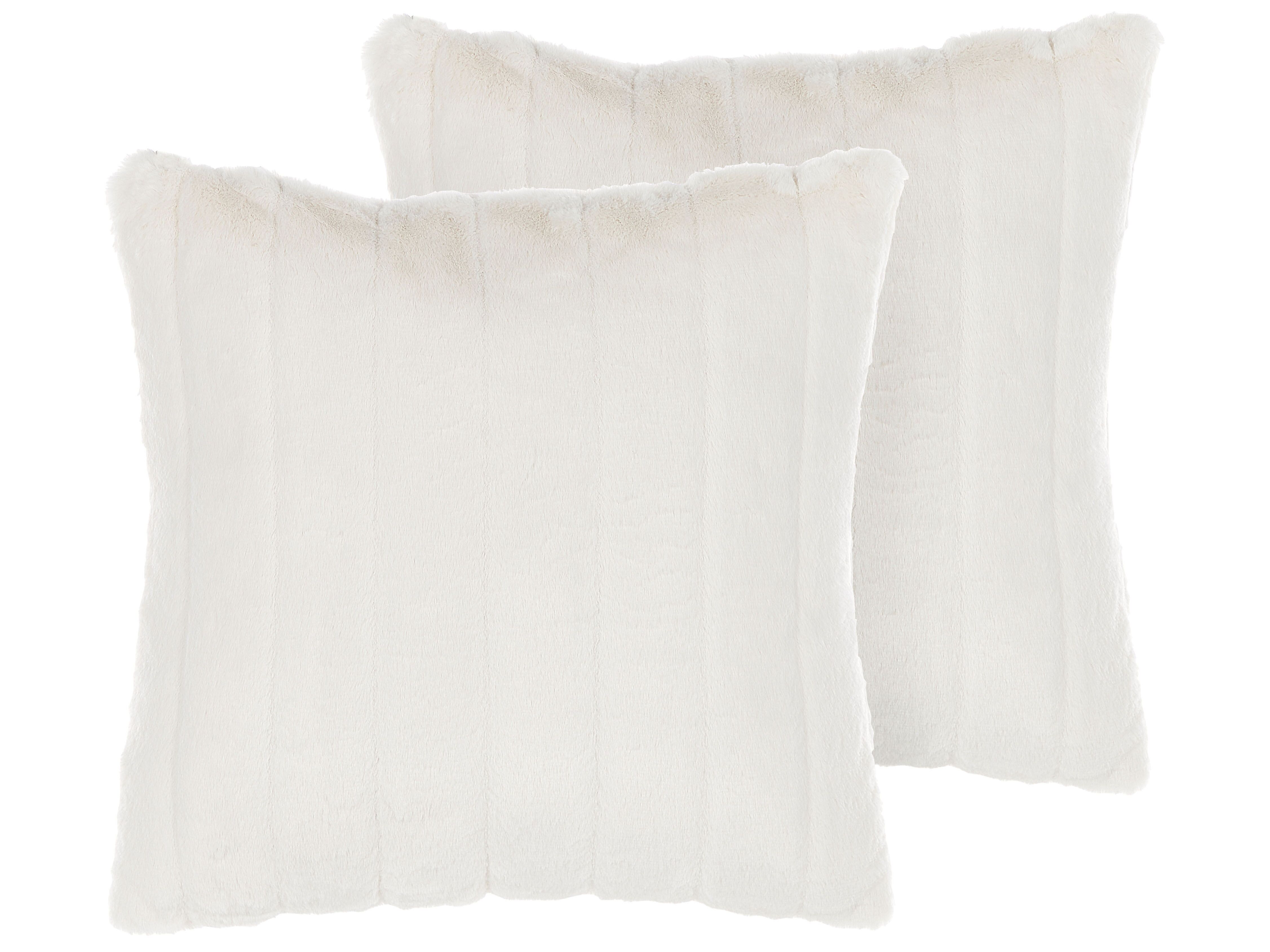 Set of 2 Decorative Cushions PUMILA Faux Fur 45 x 45 cm White Solid