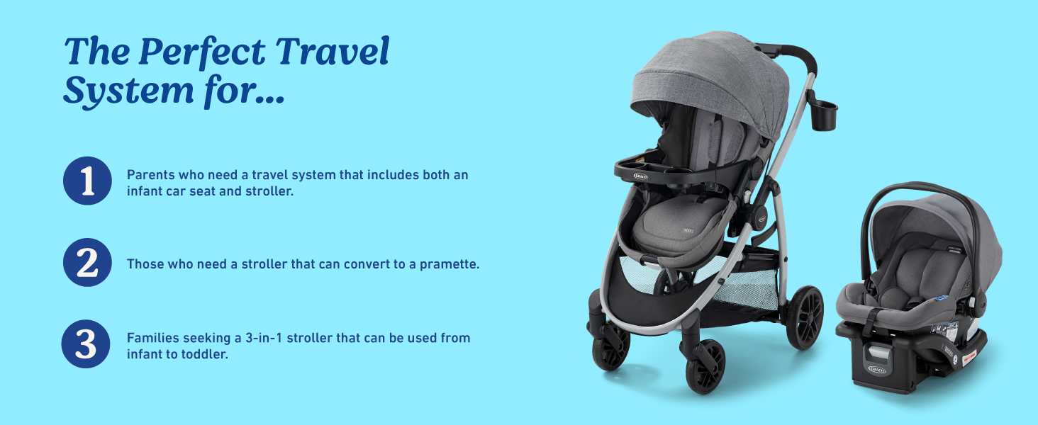 Graco Modes Pramette Système de voyage 3-en-1 : siège auto pour bébé, porte-bébé, poussette pour tout-petit