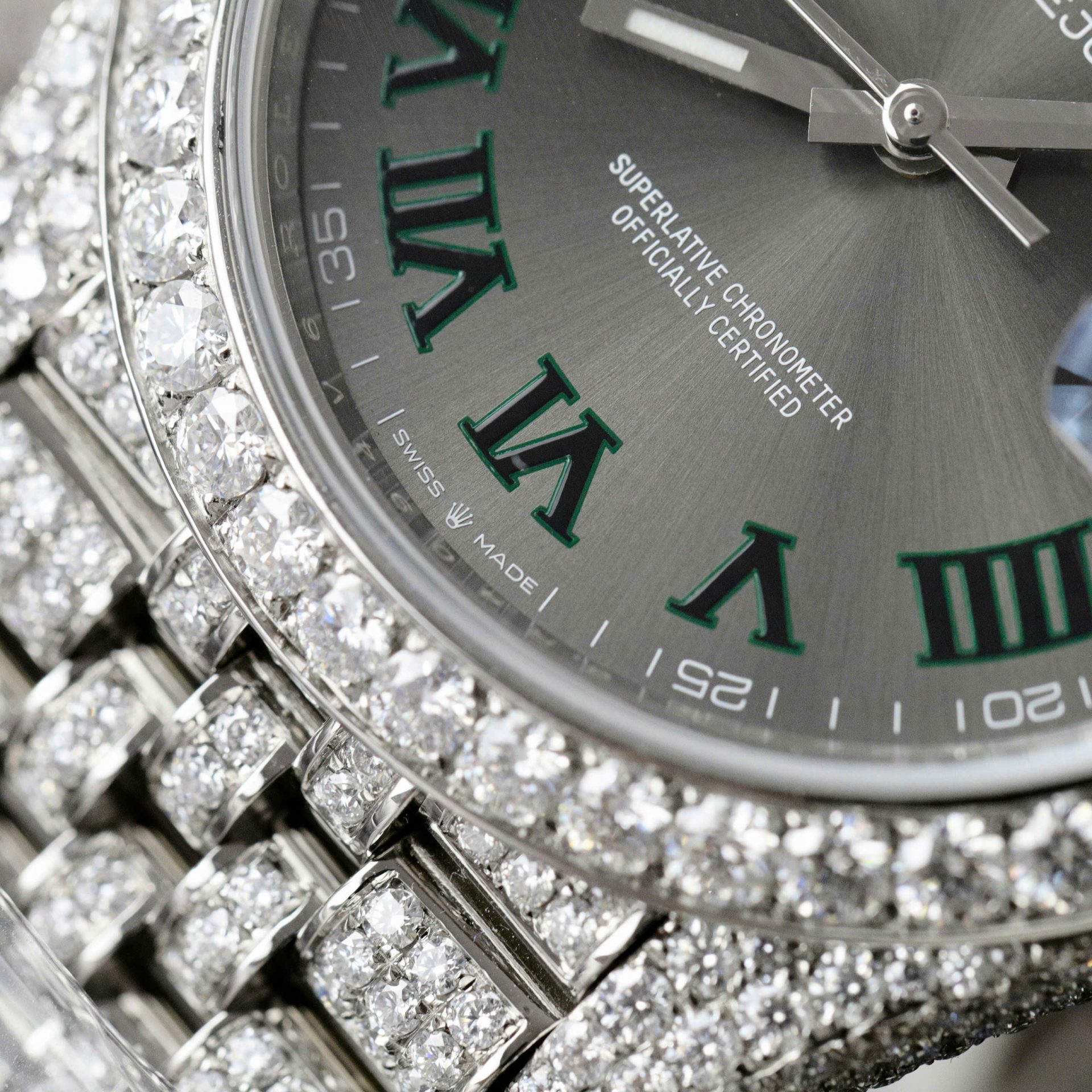 Rolex DateJust Best Copies Watch Dial Wimbledon Encrusted Moissanite Hong Kong 41mm - Elite Watch Atelier