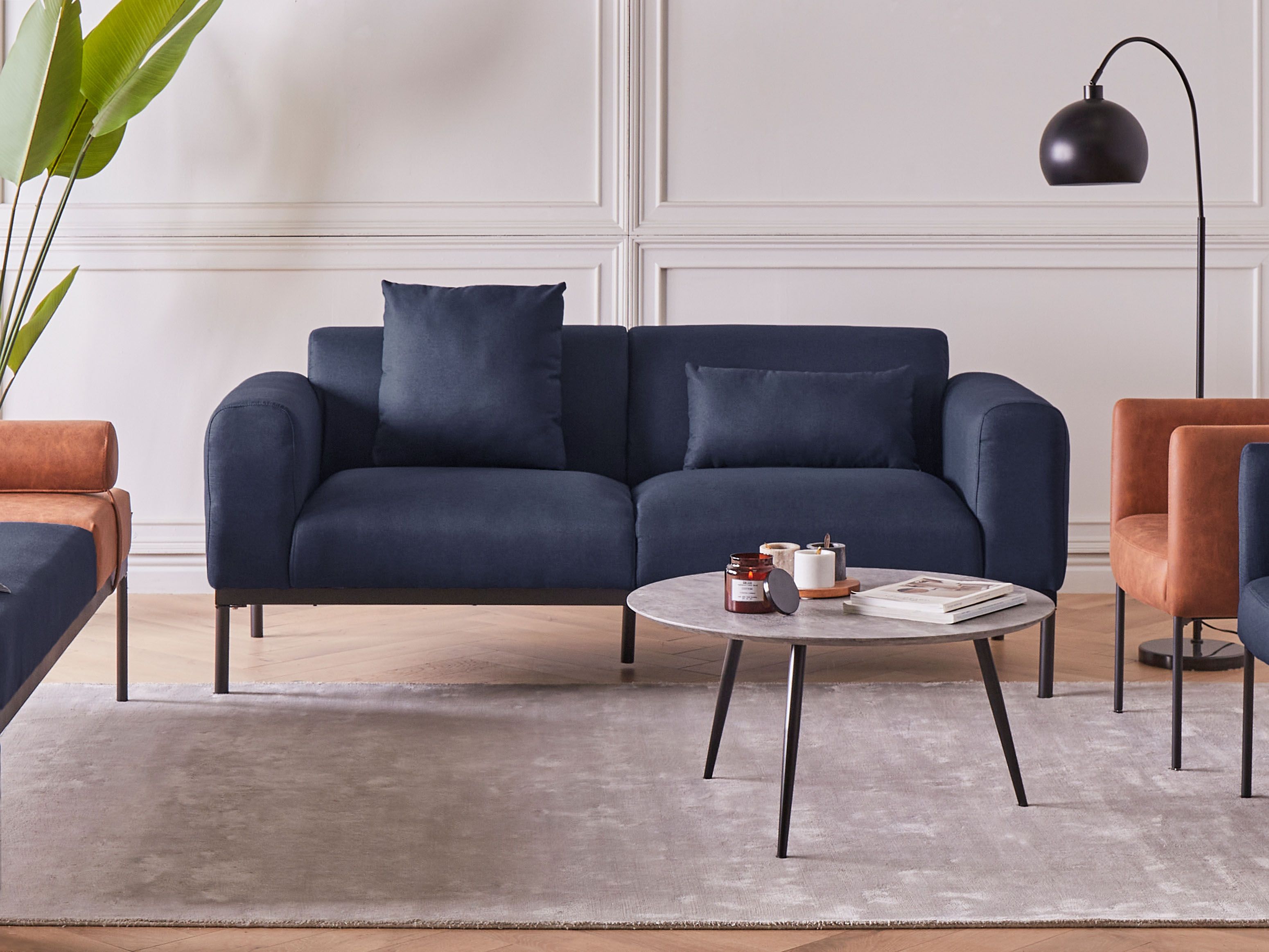 Sofa 2 Seater MALMOS Faux Linen Dark Blue
