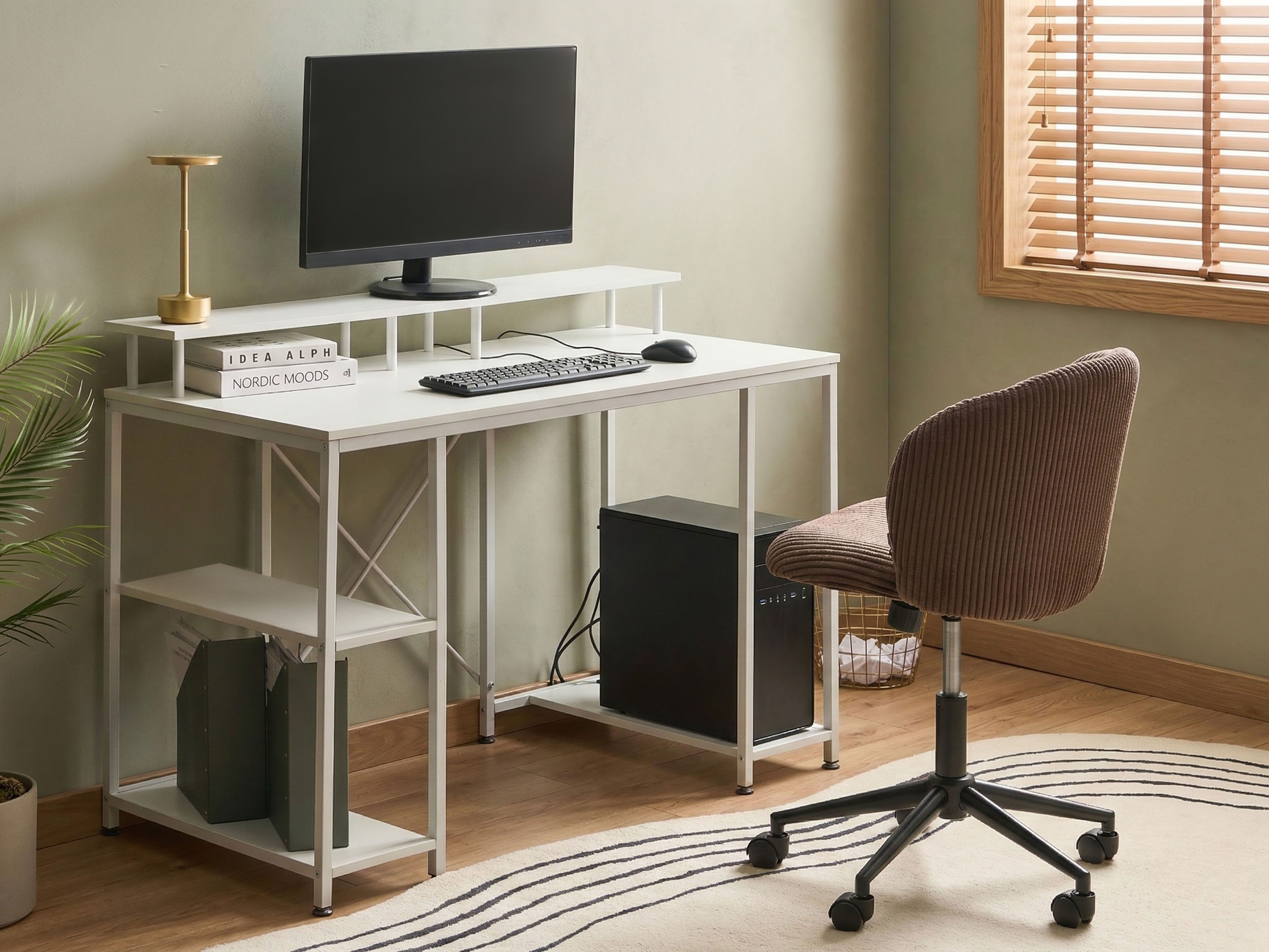 Home Office Desk CADDO White 120 cm 60 cm with Shelves