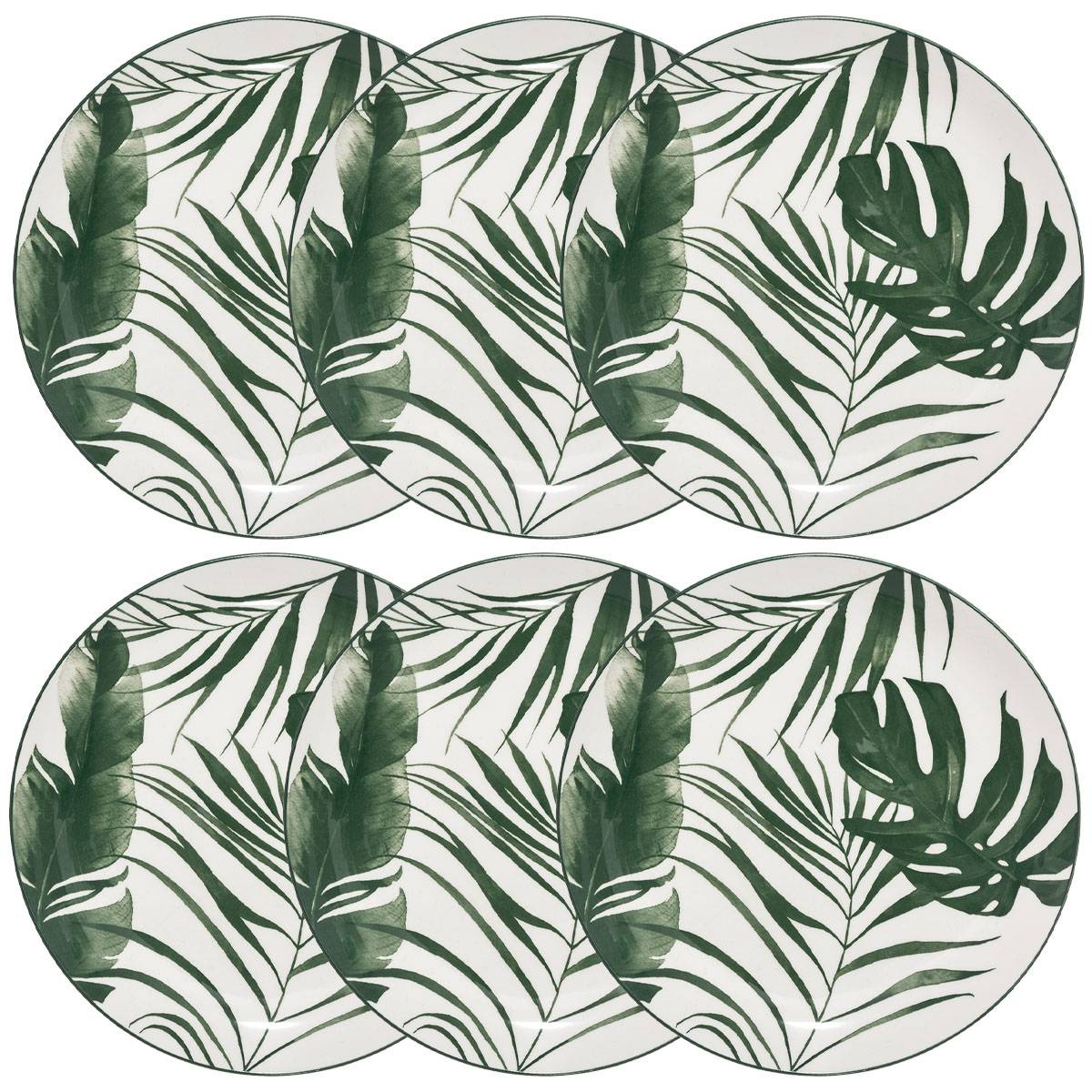 Set of 6 dessert plates "Palme" D.19 cm, Black & White