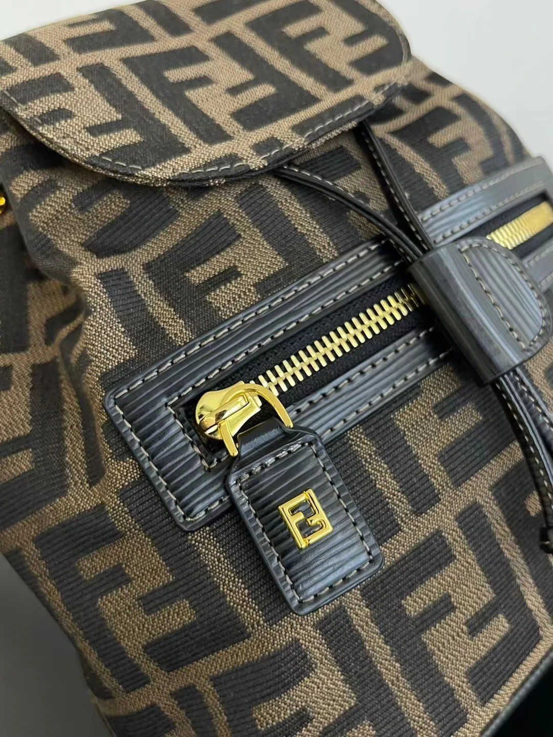 Elegant Fendi Mini Backpack With Iconic FF Pattern And Gold - Tone Hardware 185 - Replicaclubs