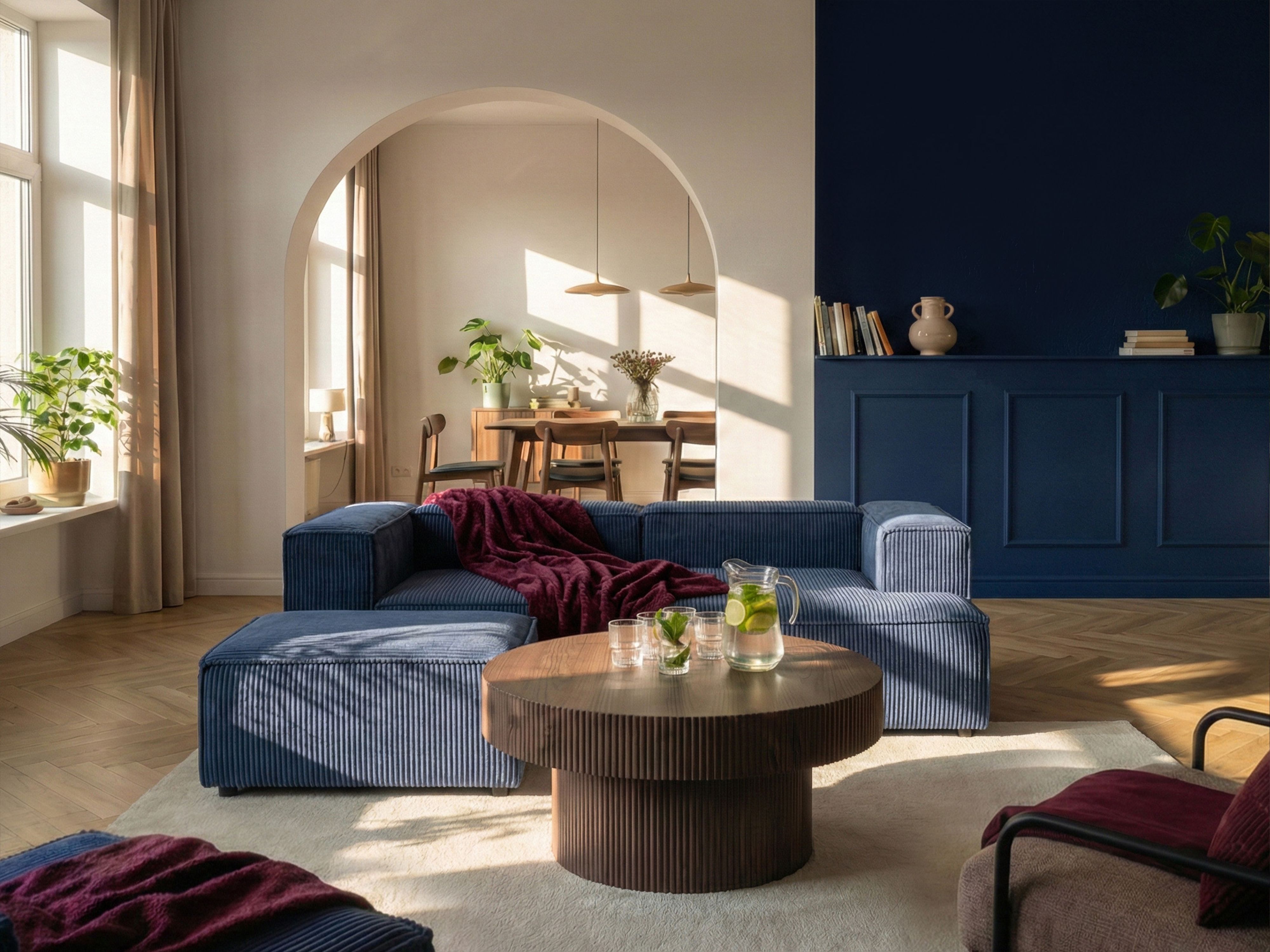 Modular Corner Sofa 3 Seater ARDAL Corduroy Dark Blue with Ottoman Left Hand