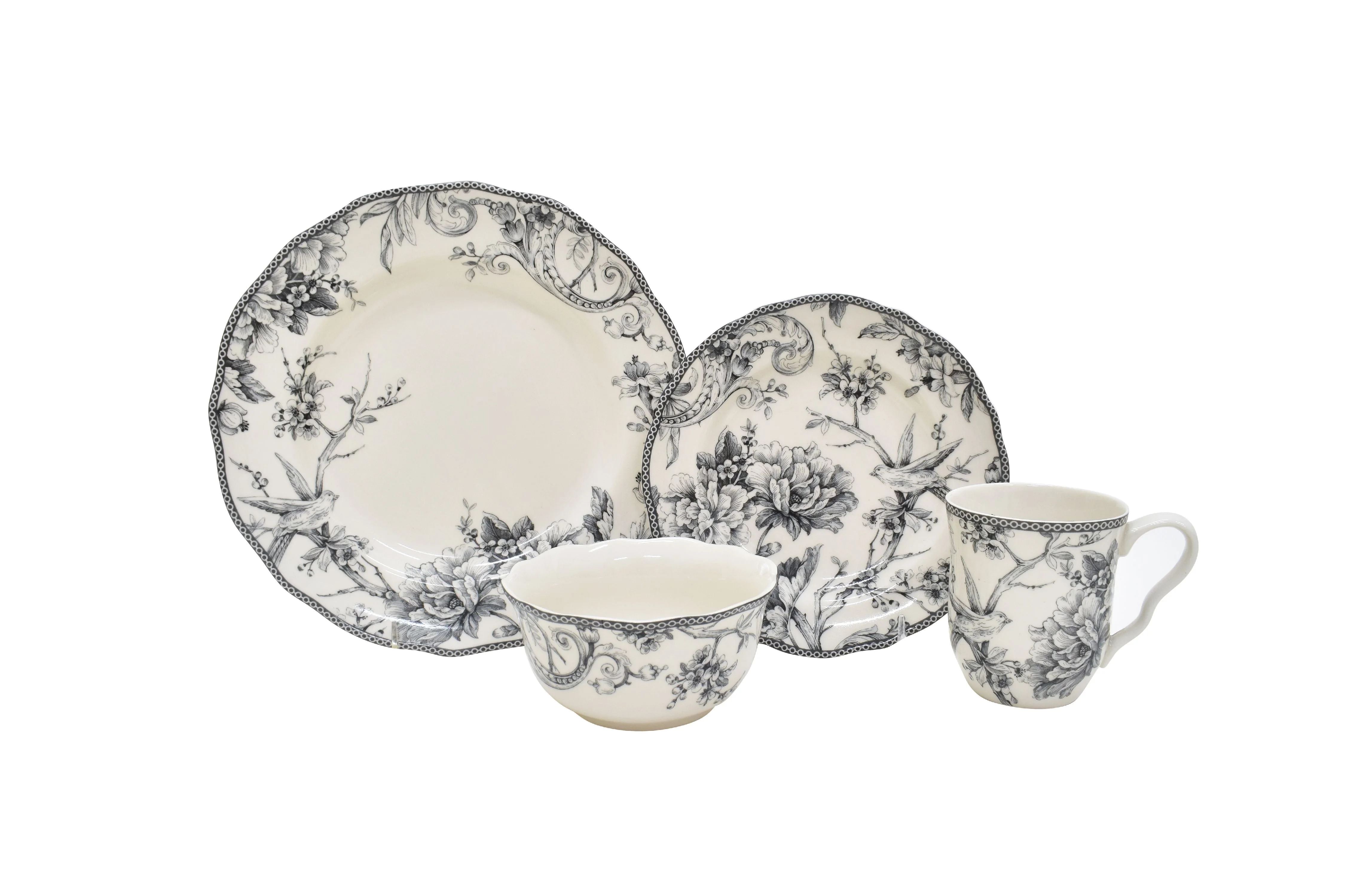 222 Fifth Adelaide Round 16-Piece Porcelain Dinnerware Set, Black Toile - Image 15