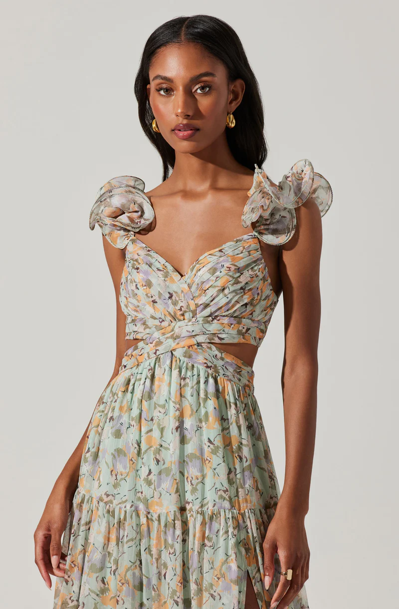 Fritillaria Floral Maxi Dress - Mint purple floral