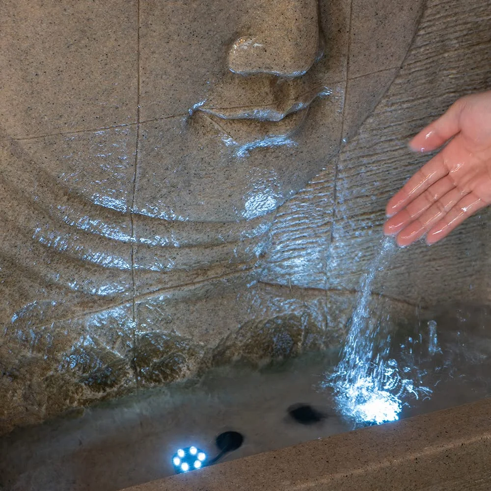 A&B Home 39 Inch High Sandstone Buddha Water Fountain with Light, Large Buddha Fountain Outdoor - Image 6