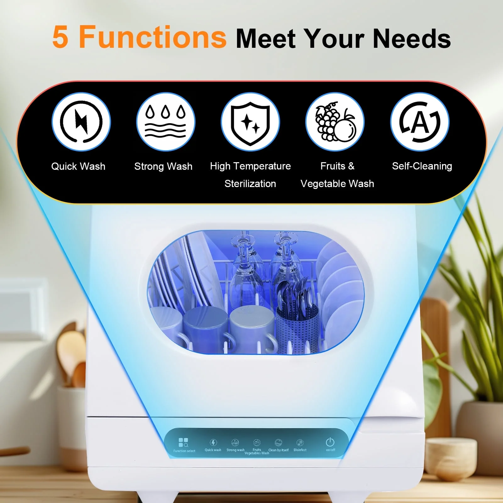 Portable Countertop Dishwasher, 5 Washing Programs and High Temperature ,White