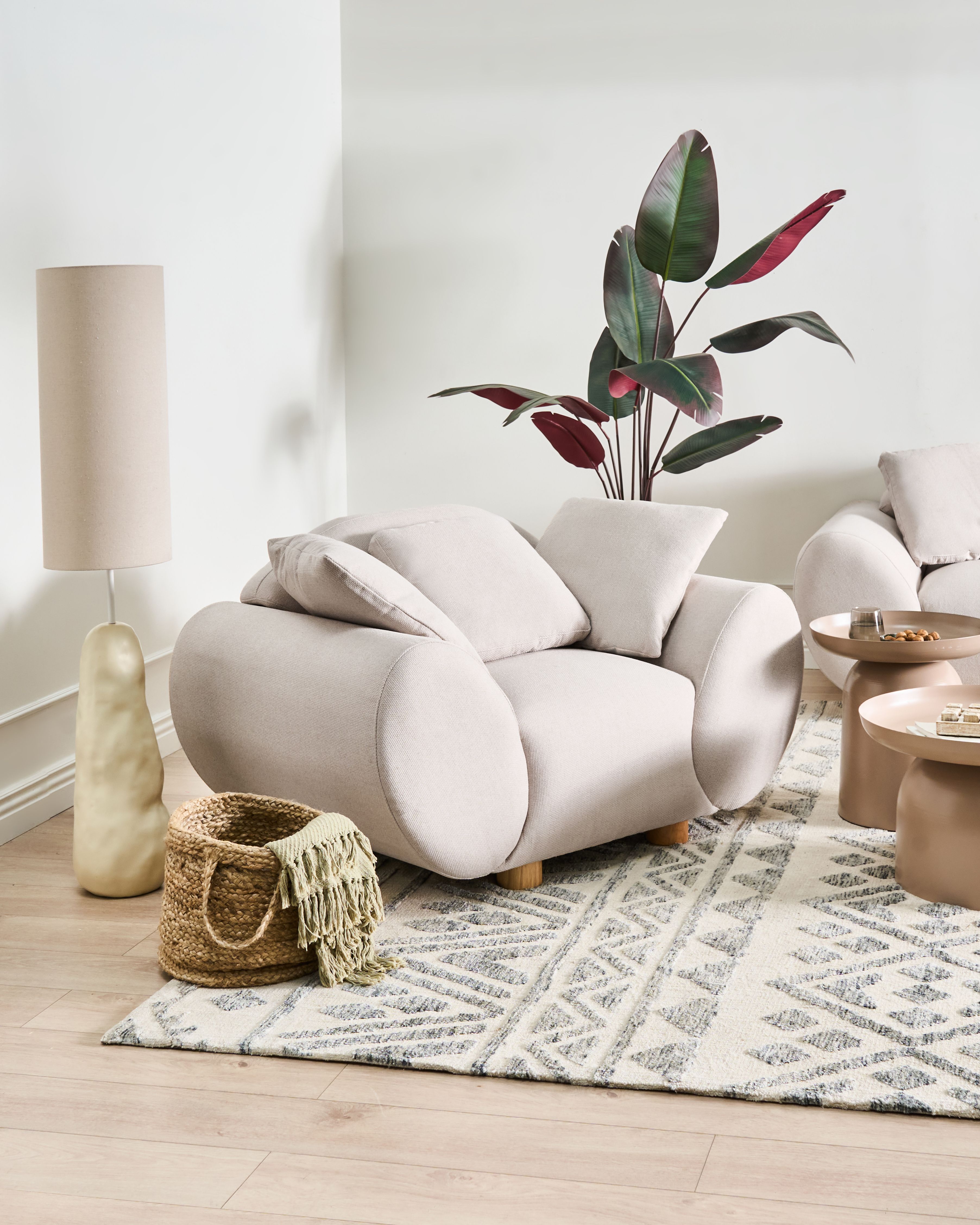 Armchair RINGEL with Cushions Fabric Light Beige