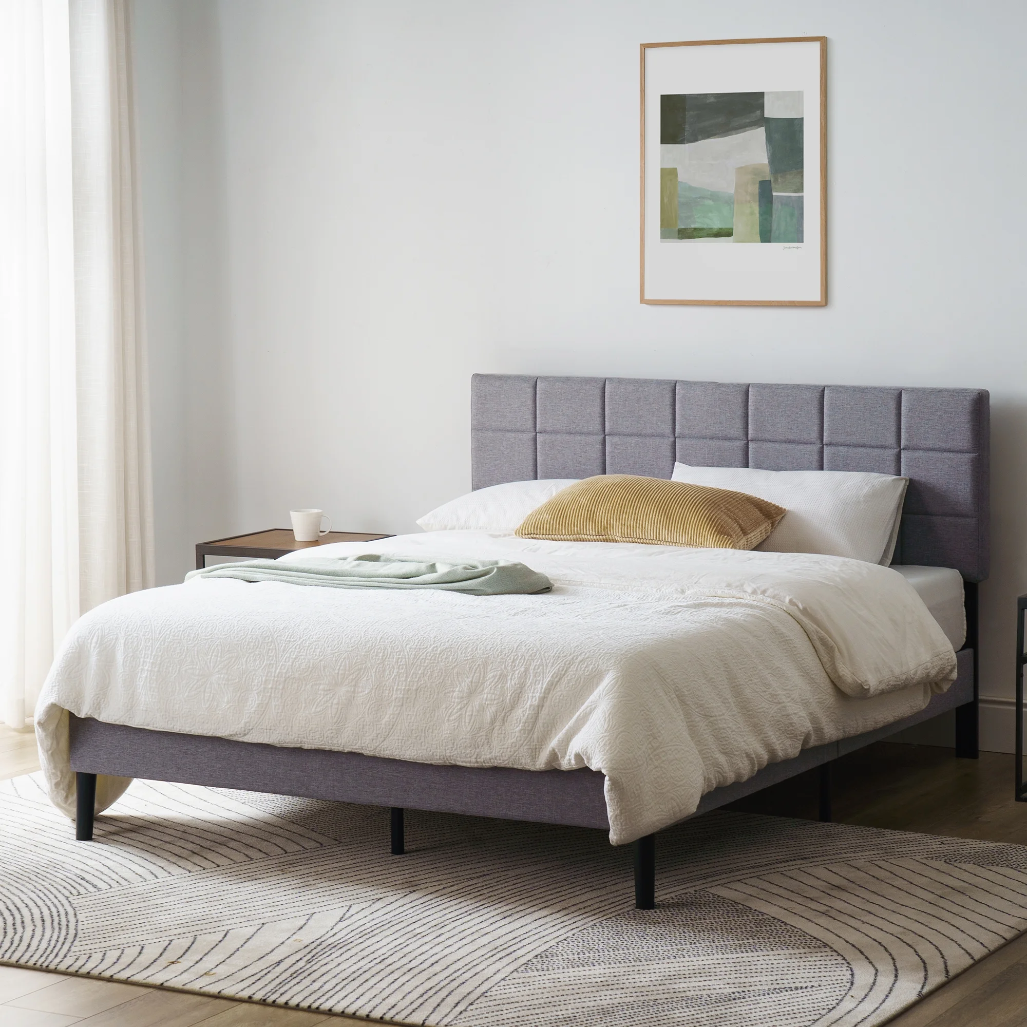 Mainstays Upholstered Platform Bed, No Box Spring Needed, Gray, Queen - Image 13