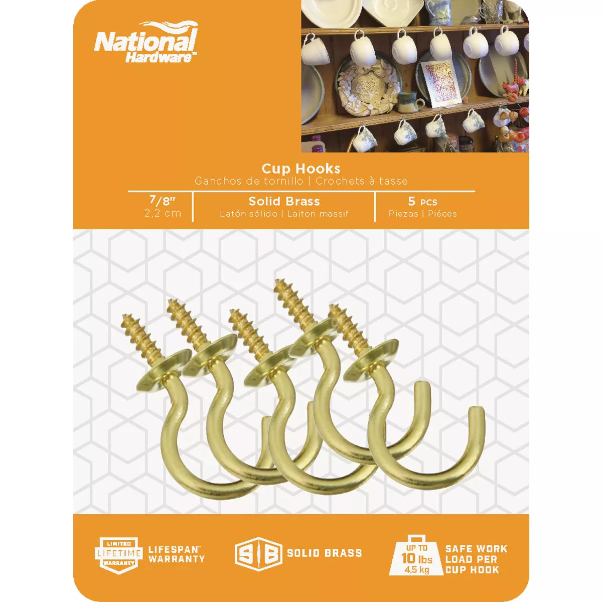 National Hardware 7/8 In. Solid Brass Series Cup Hook (5 Count)