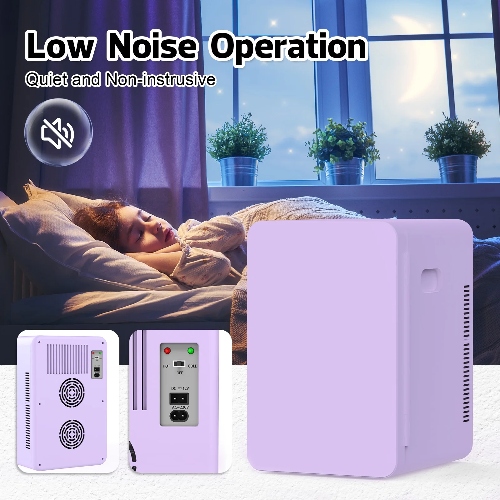 Advwin 22L Mini Fridge Cooler, Compact Personal Refrigerators for Skincare, Beverage, Purple - Image 2