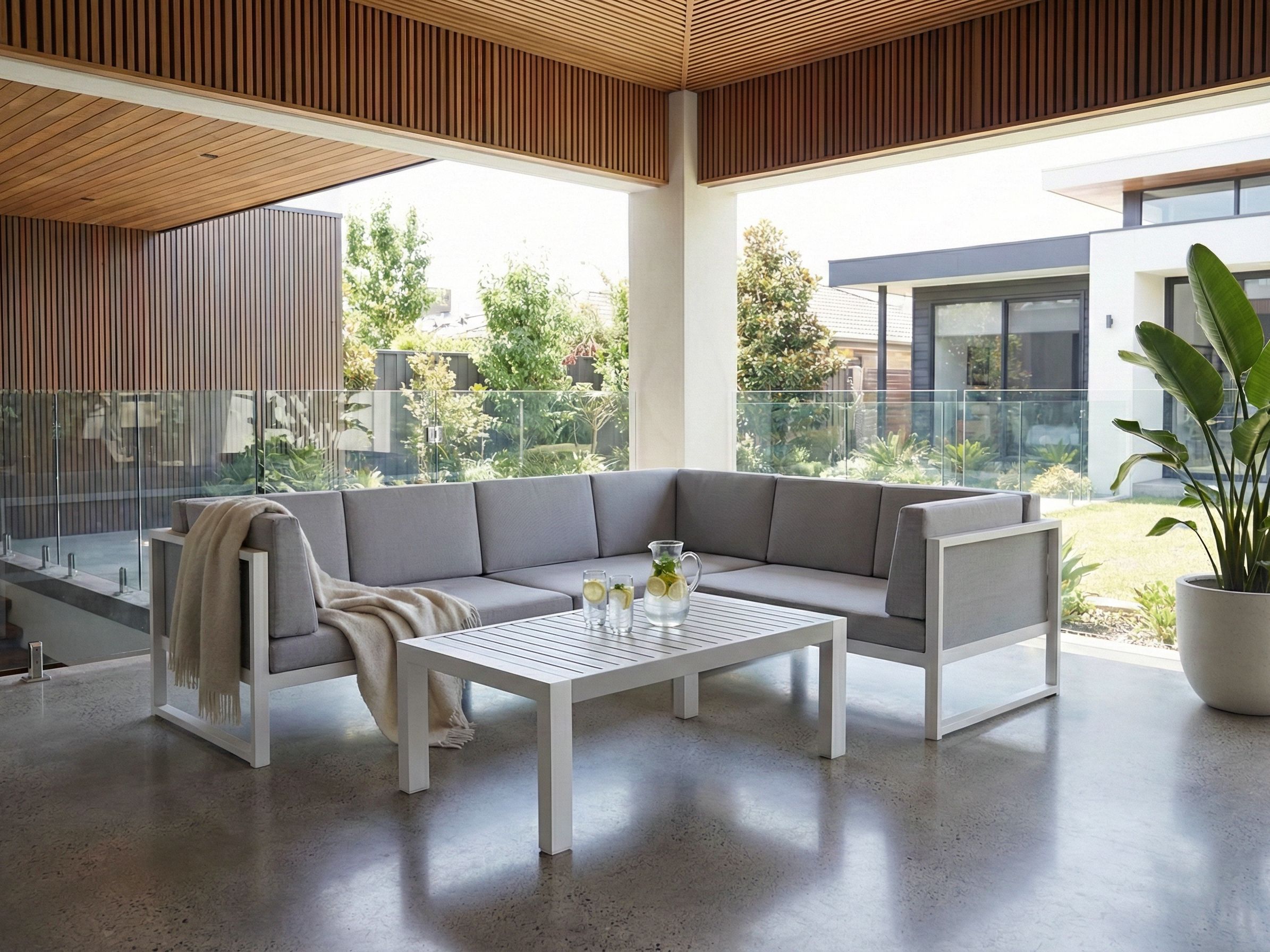 Garden Corner Sofa with Table 6 Seater CASTELLA Left Hand Metal Grey