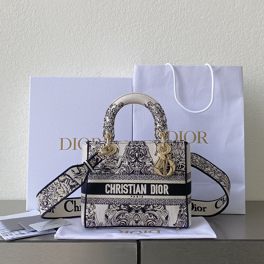 Medium Lady D-Lite Bag White For Women 9.5in/ 24cm1:1High-quality replica
