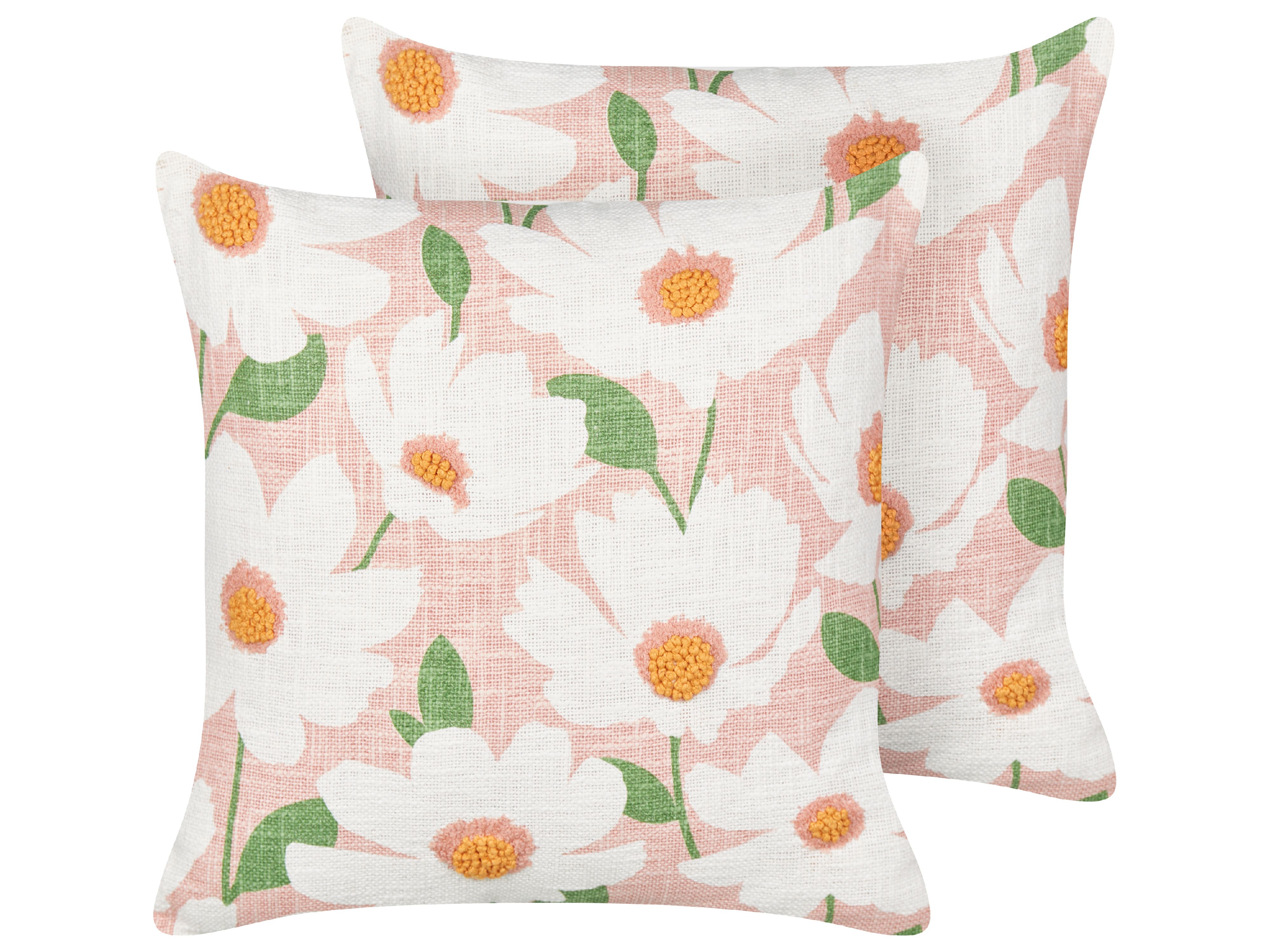 Set of 2 Decorative Cushions JATROPHA Cotton 45 x 45 cm Pink Floral Pattern
