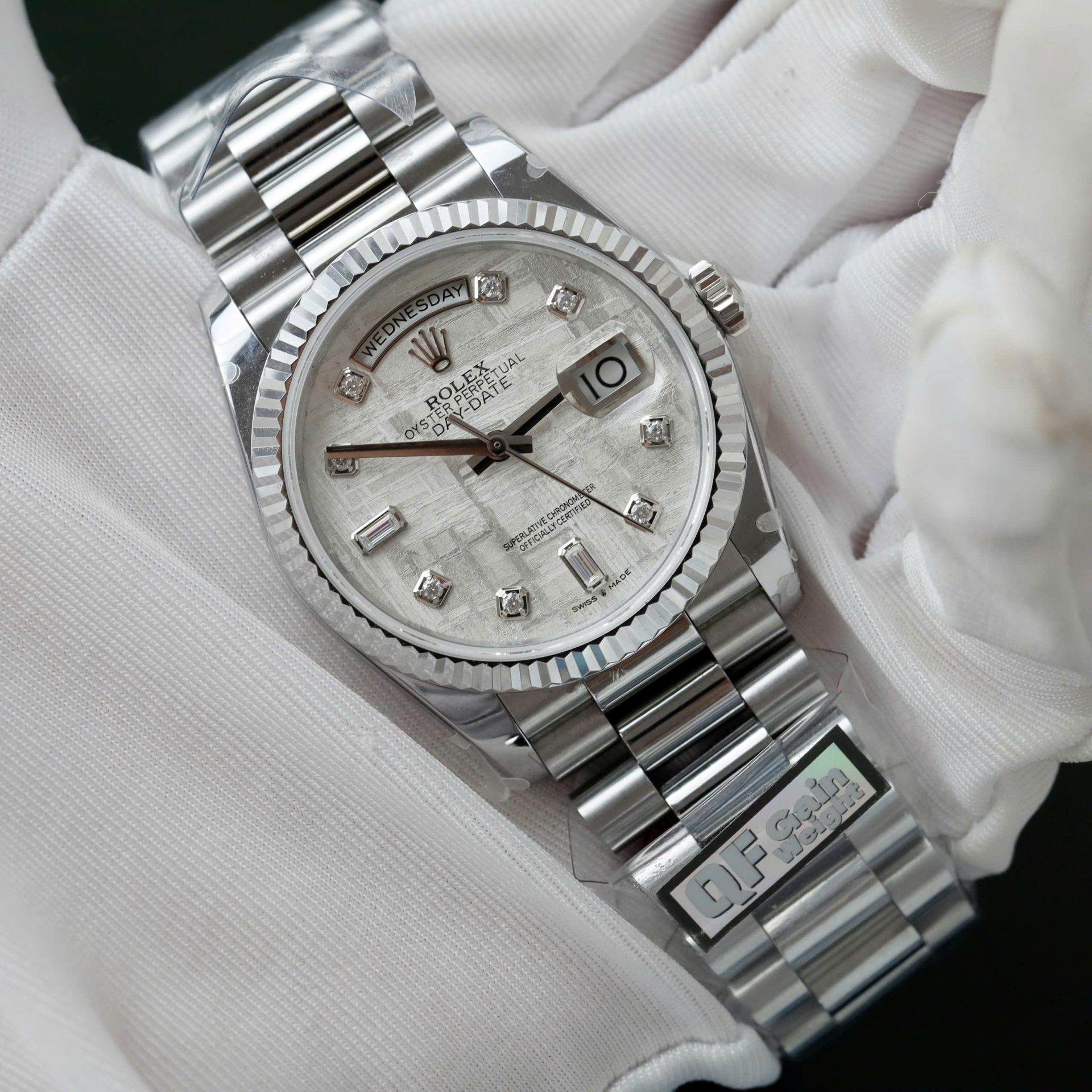 Rolex Day-Date Meteorite Dial Replica Watches Moissanite Diamonds Custom QF Factory 36mm - Top club