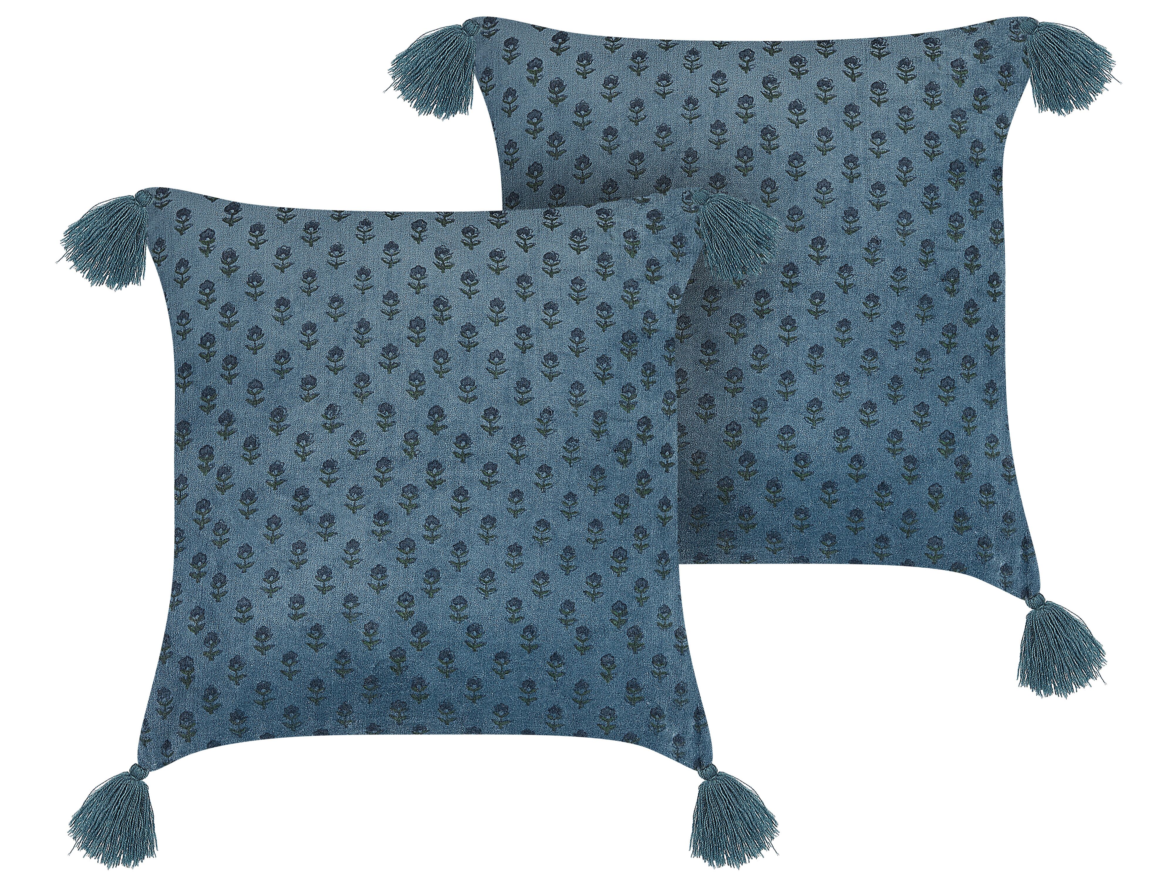 Set of 2 Decorative Cushions RIBES Velvet 45 x 45 cm Dark Blue Floral Pattern