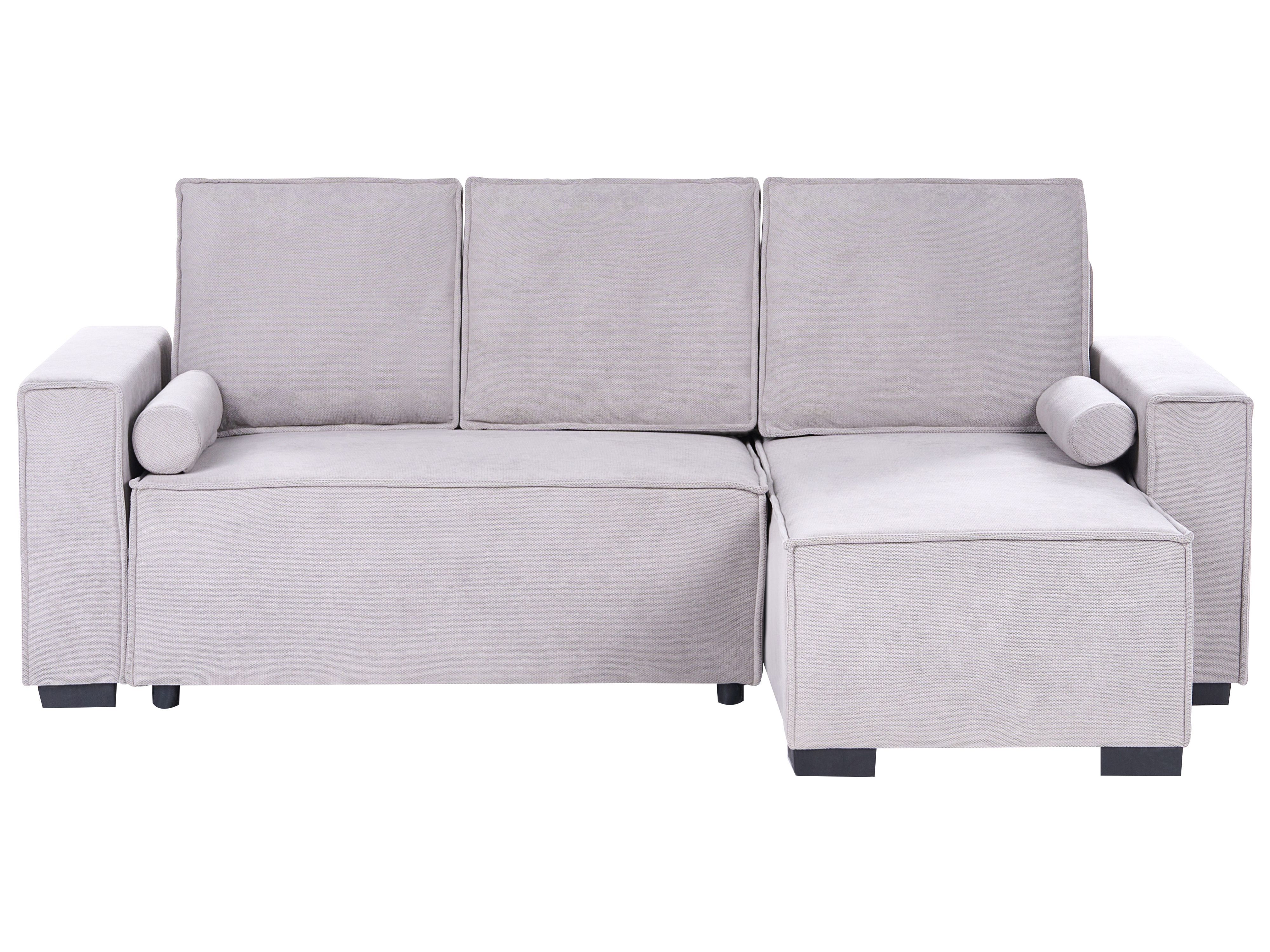 Corner Sofa Bed 3 Seater EDANE Fabric Grey with Storage Left Hand