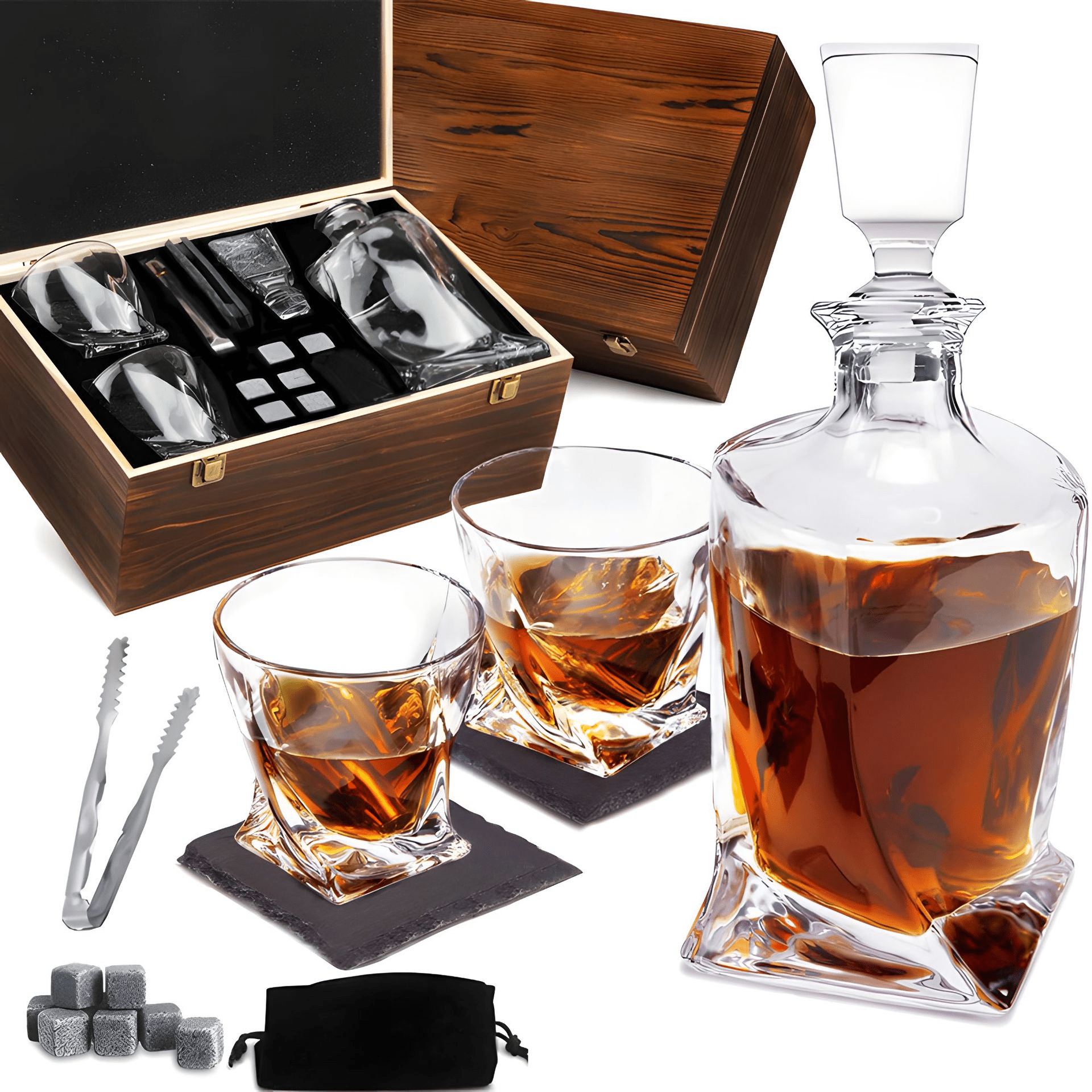 NoblePour - Luxe Whisky Karaf Set - Kristalheldere Karaf, Stijlvolle Glazen en Premium Koelstenen