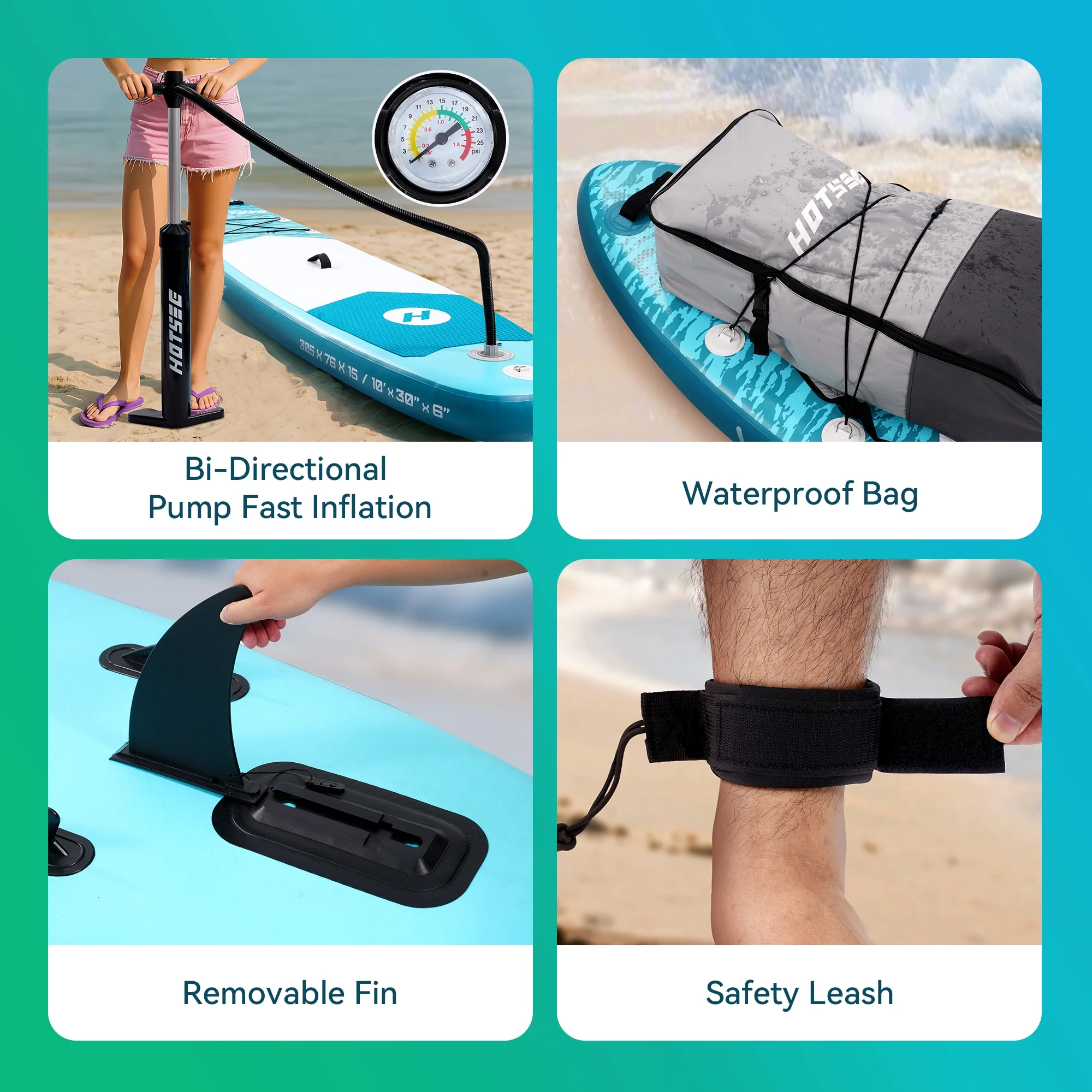 Hotsee 10' Inflatable Stand up Paddle Board 6'' Thick SUP Paddle Board with Accessories for Fishing, Non-Slip Deck, Double Action Pump - Image 7