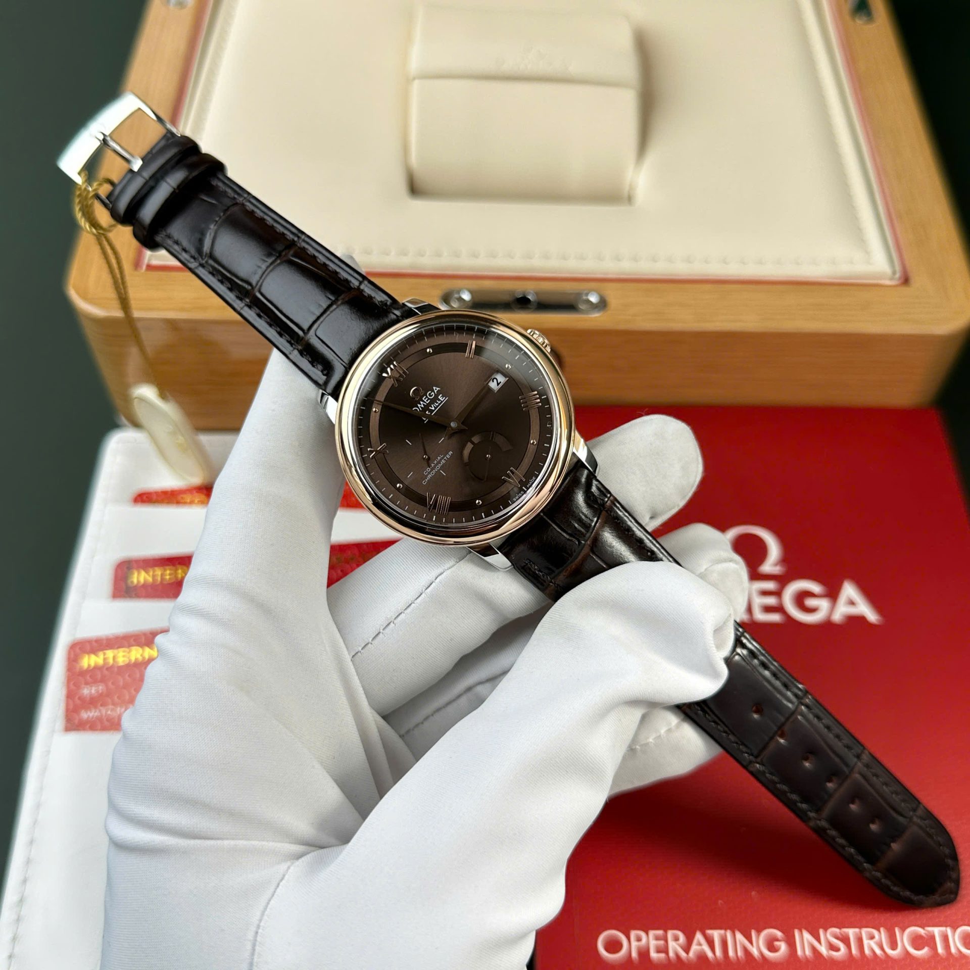 Omega De Ville Prestige Power Reserve Replica 11 Watch Dial Chocolate Leather Strap 39.5mm - Elite Watch Atelier