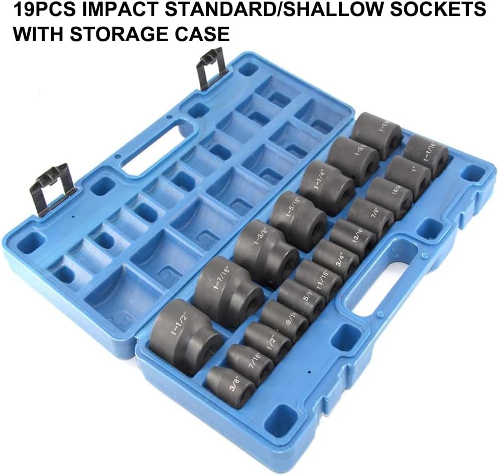 MacWork 19 Piece 1/2-Inch Drive Standard/Shallow Impact Socket Set, SAE, 3/8