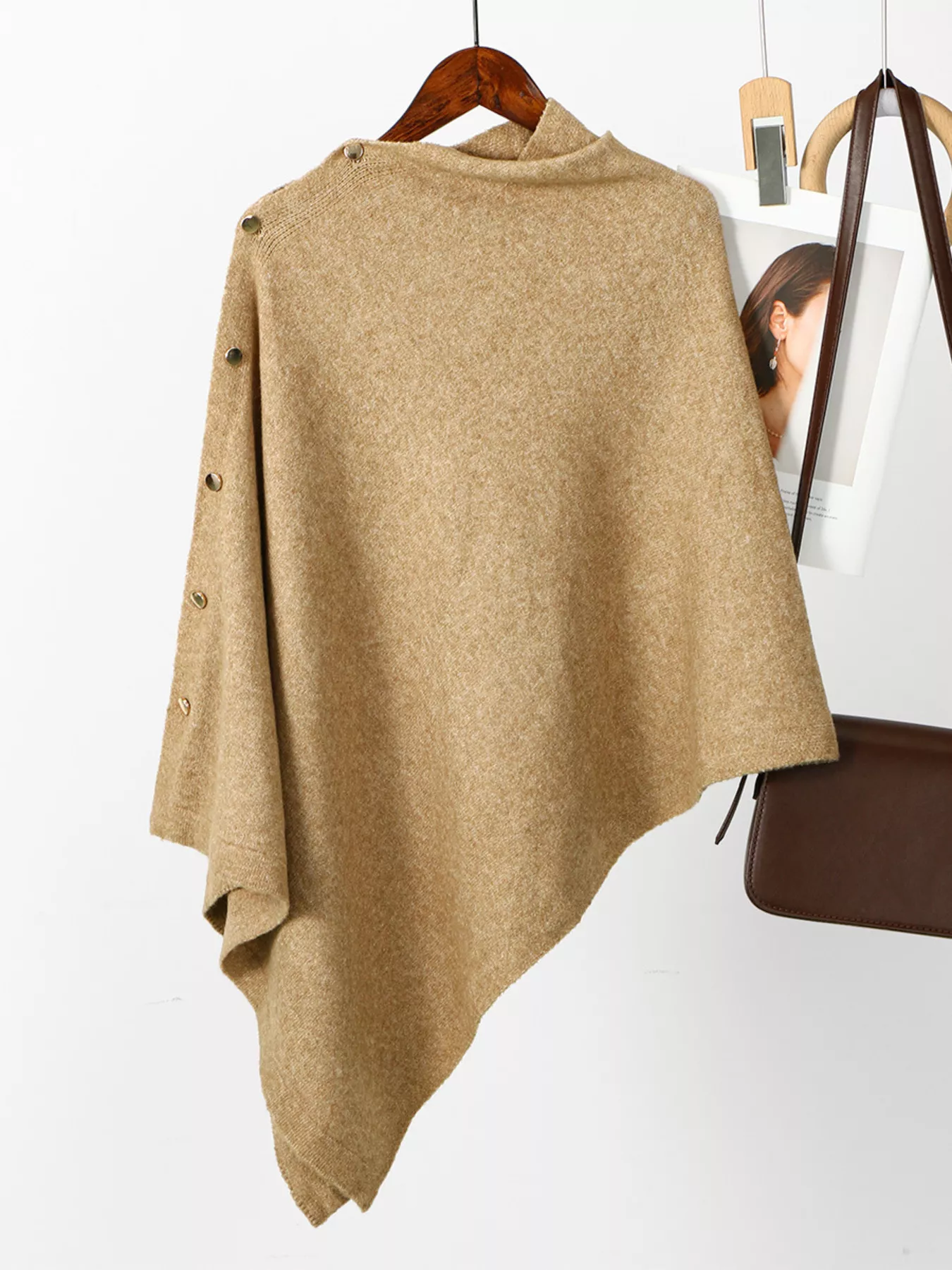 Button-Accented Poncho Scarf - ZKZOOK