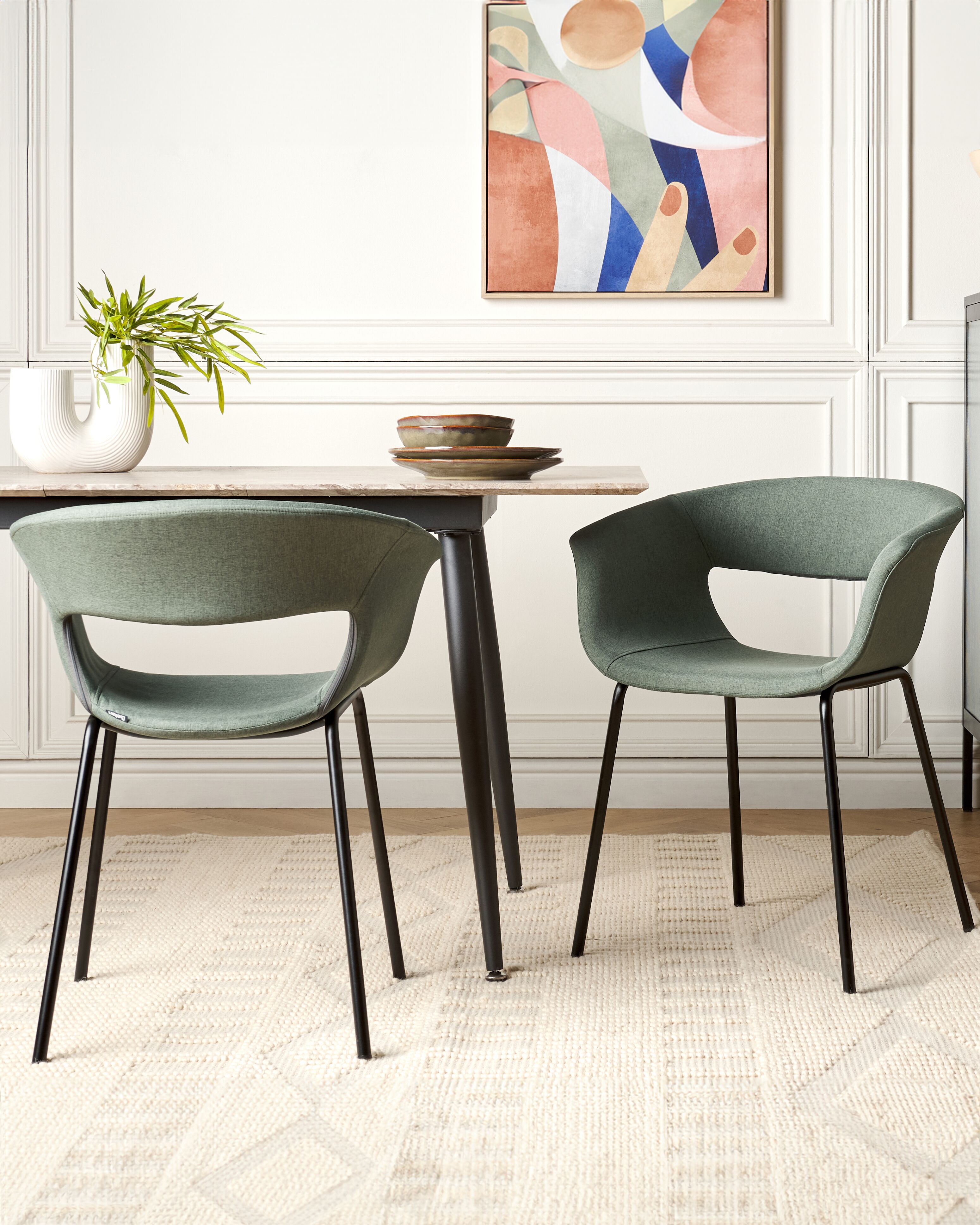 Set of 2 Dining Chairs ELMA Fabric Dark Green