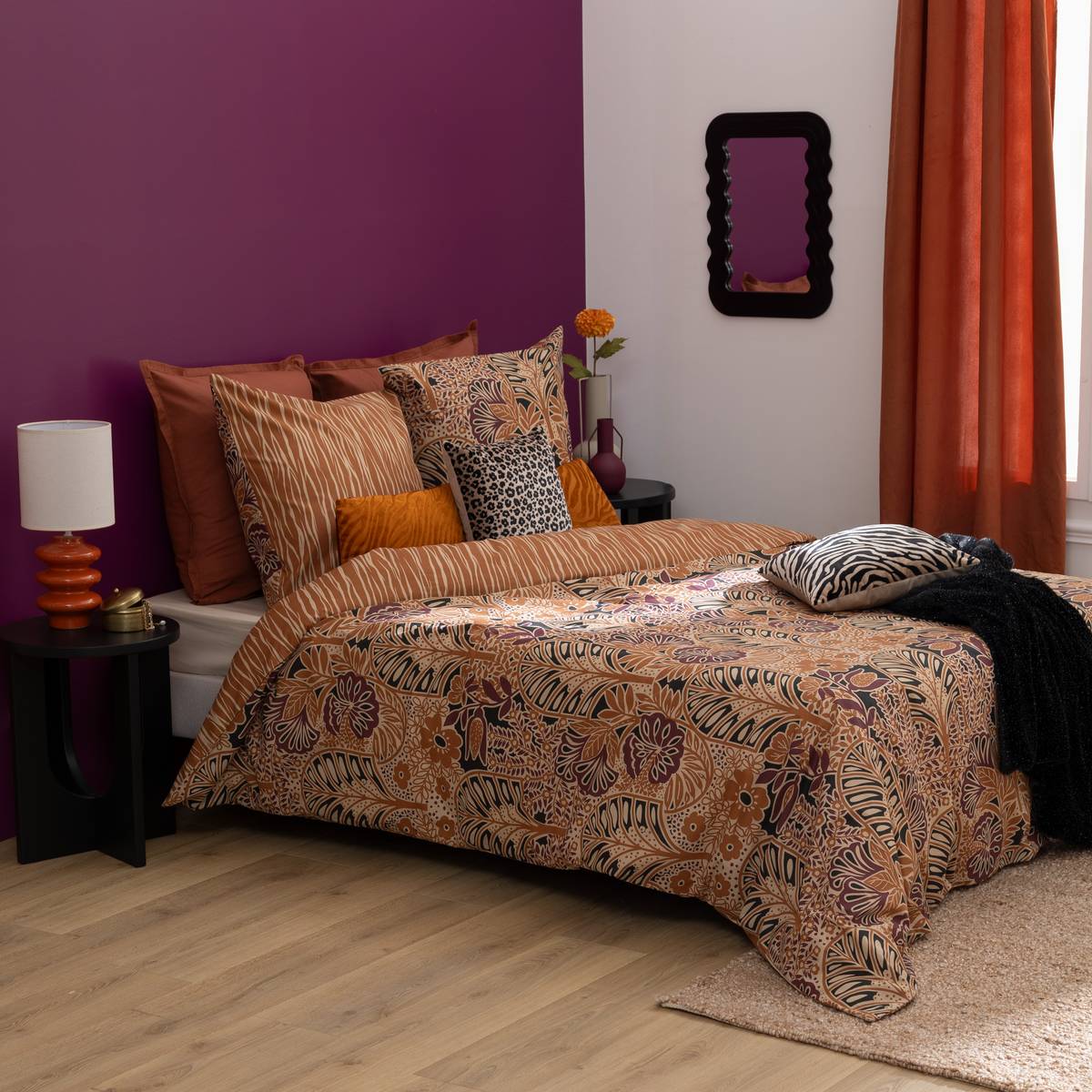 Printed bedding set "Onira" Caramel Brown, 240x220 cm