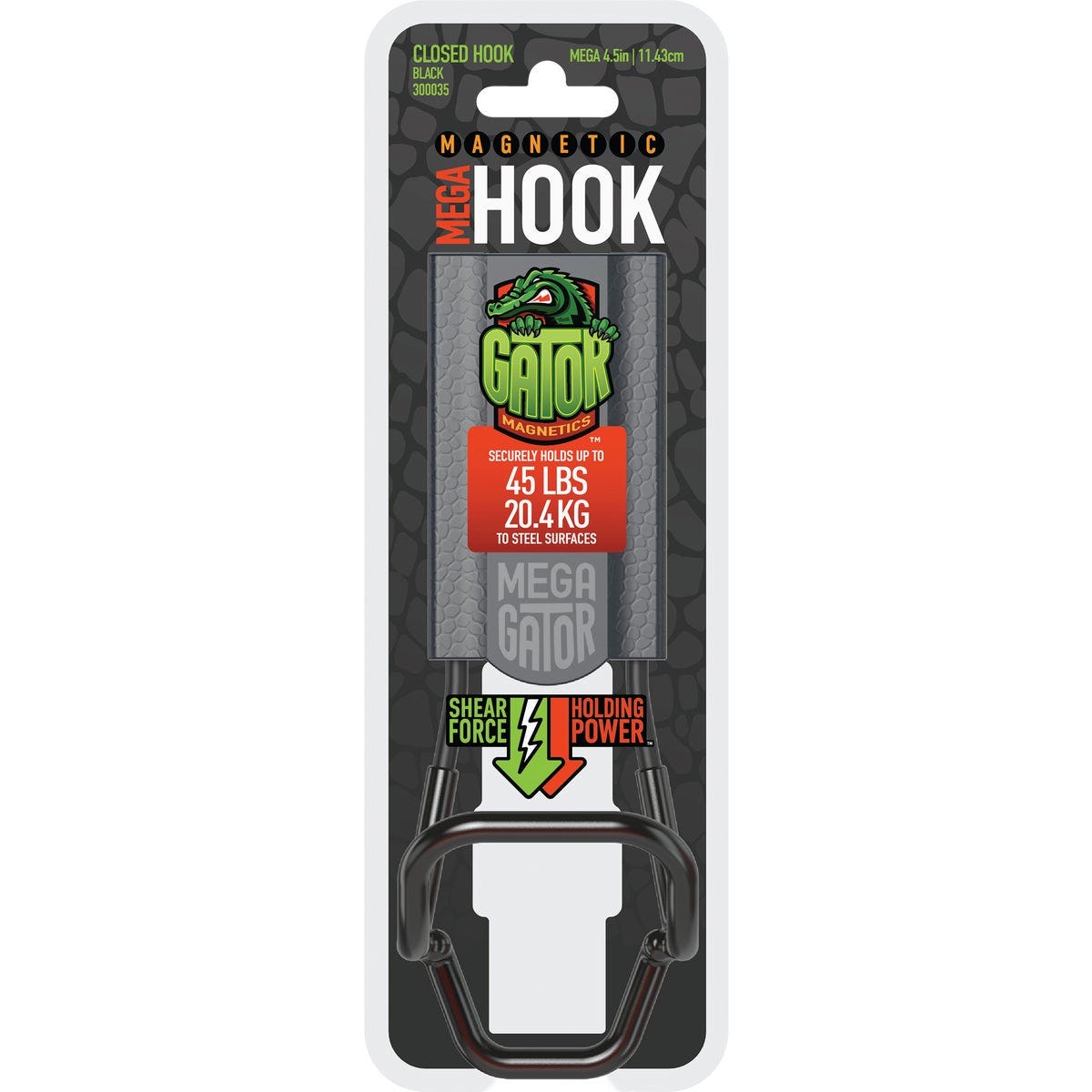 Gator Magnetics MEGA 4.5 In. Black Closed Magnetic Hook, 45 Lb. Capacity