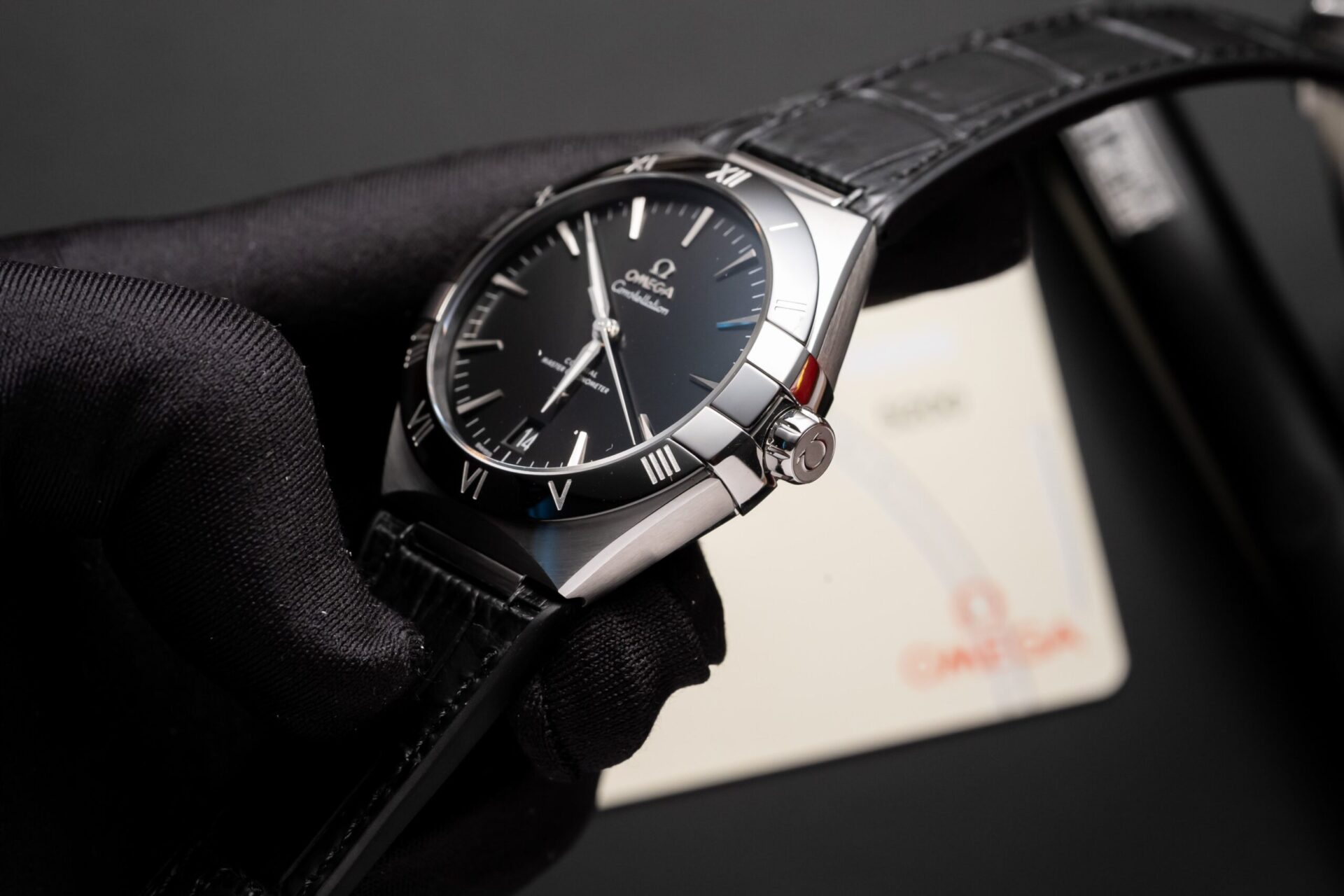 Omega Constellation Replica Watch Black Dial Leather Strap 42mm - Top club