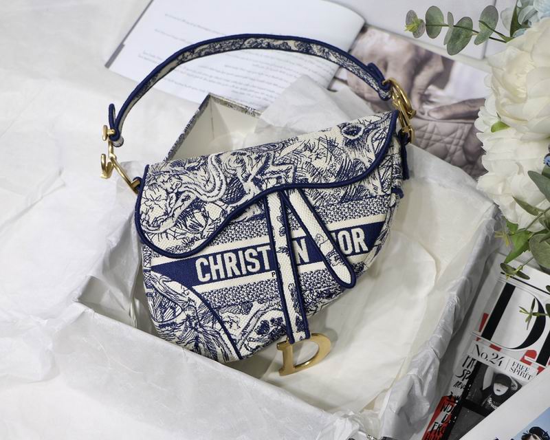 Saddle Bag Blue Toile de Jouy Embroidery – DB0741:1High-quality replica