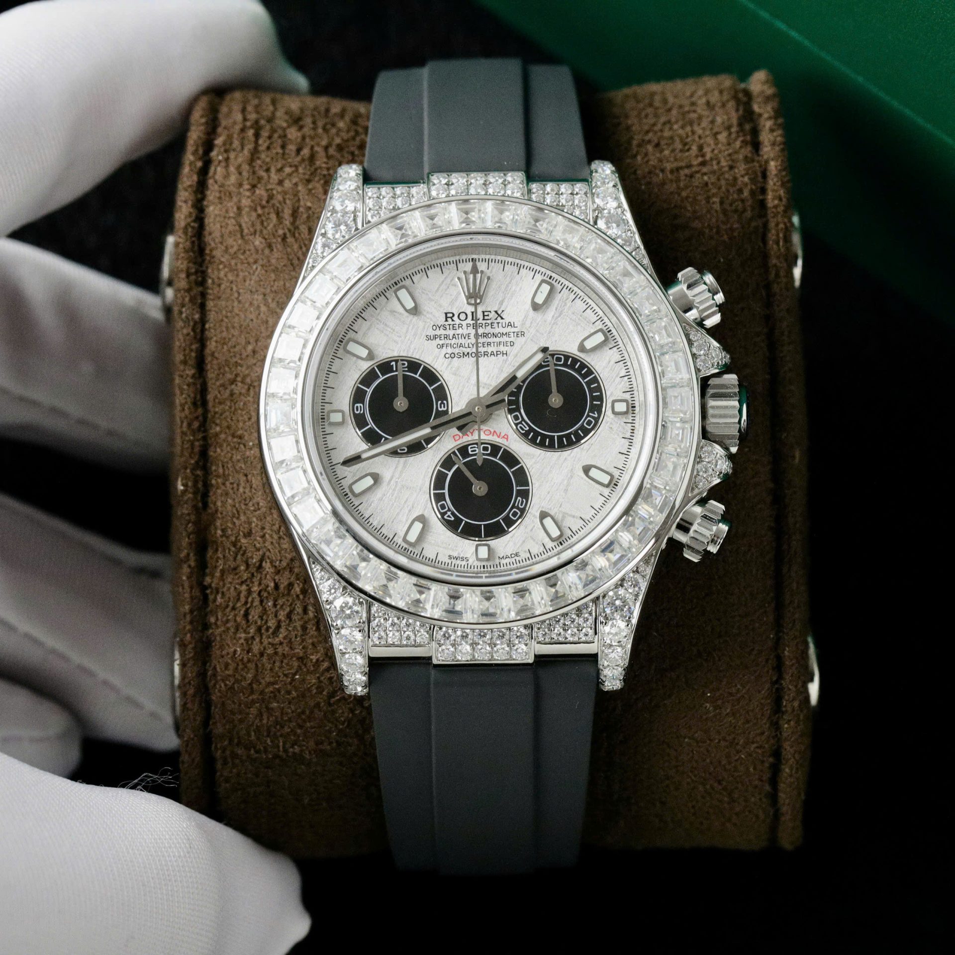 Rolex Daytona Replica Watch Dial Meteorite Custom Diamonds Moissanite Baguette 40mm - Elite Watch Atelier