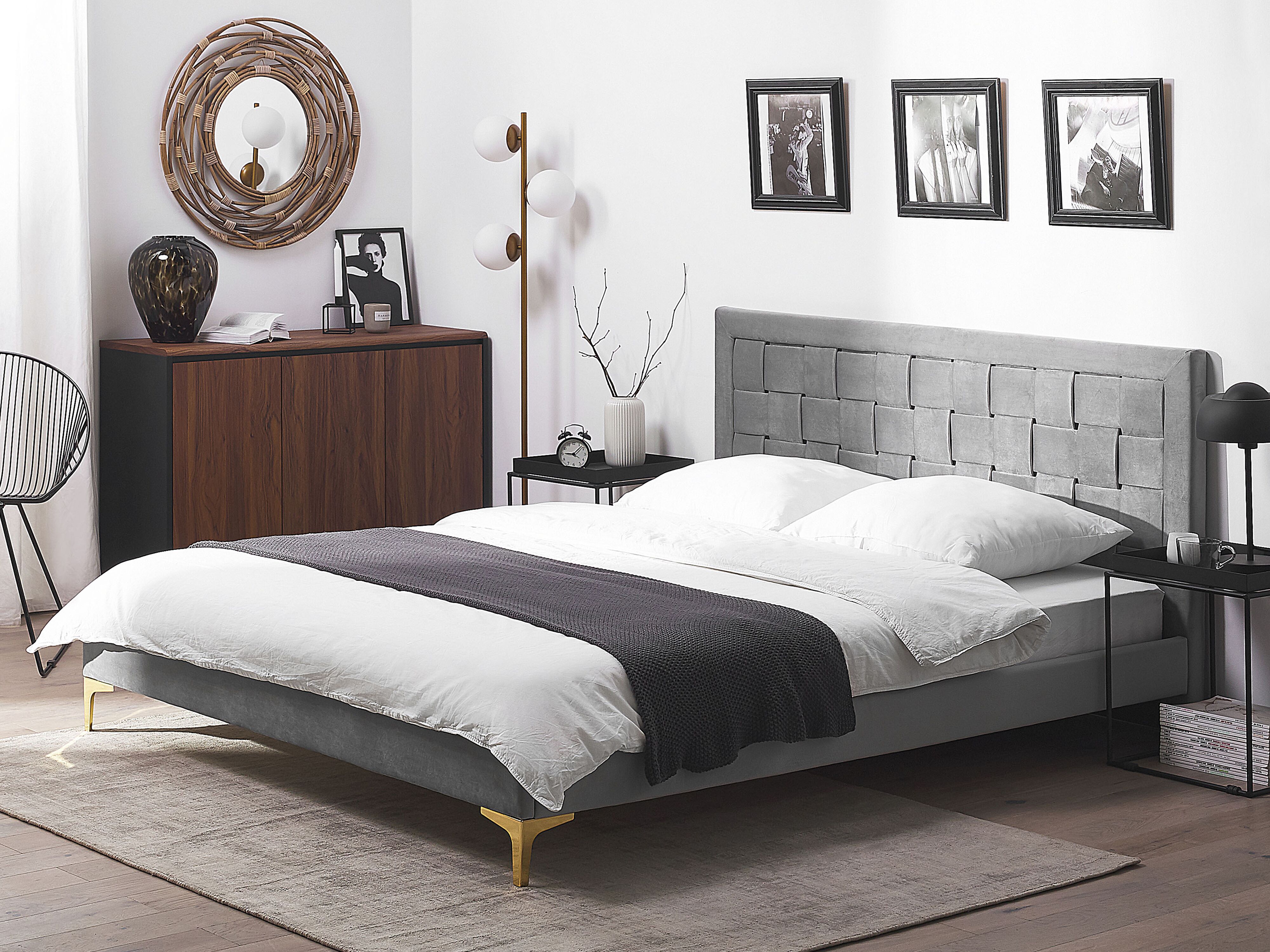 Bed Velvet LIMOUX 180 x 200 cm (EU Super King) Grey